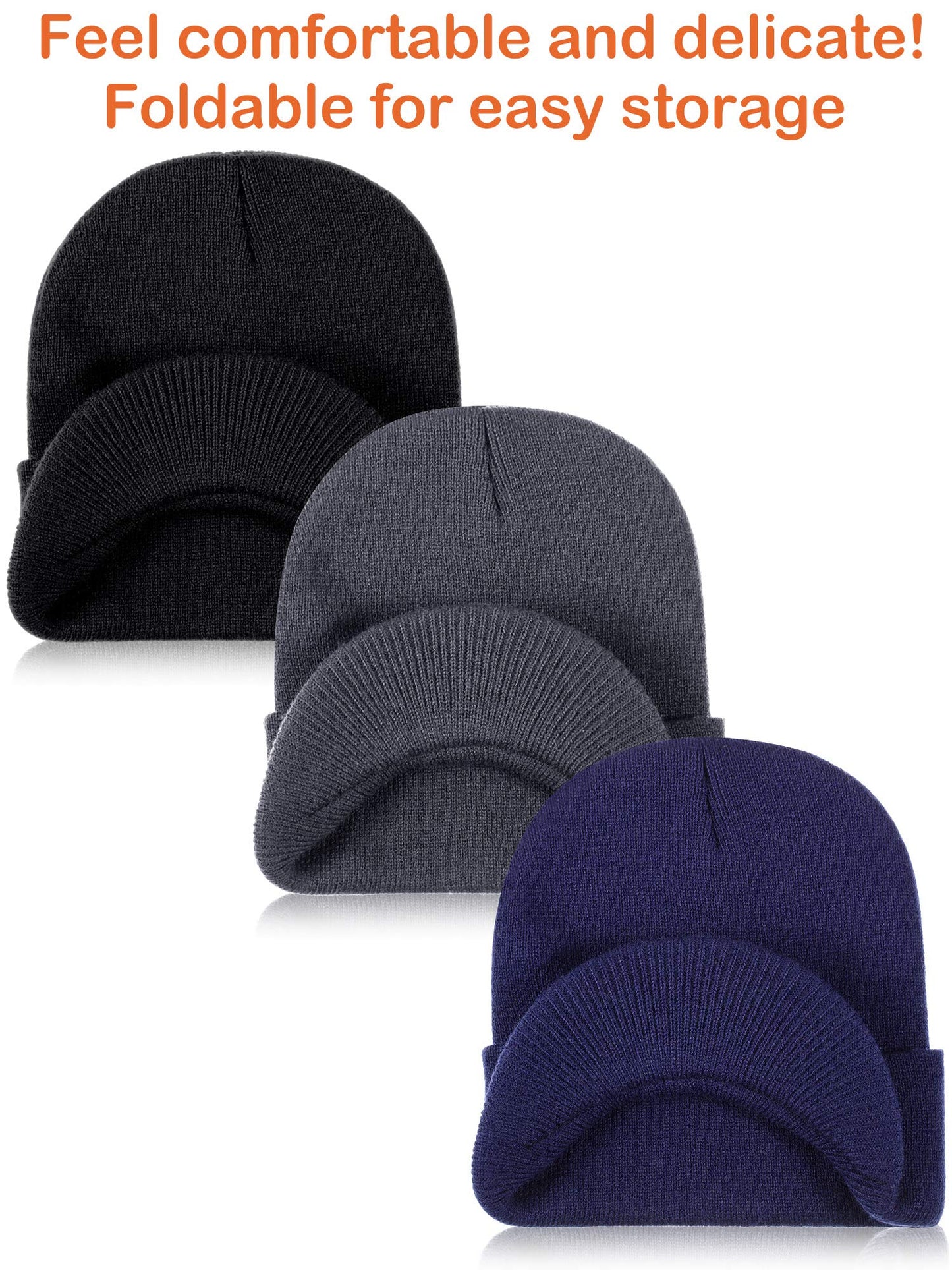 Geyoga 3 Pieces Winter Beanie Hat with Brim Knit Visor Beanie Caps Warm Double Layered Knitted Brim Hat with Visor for Men