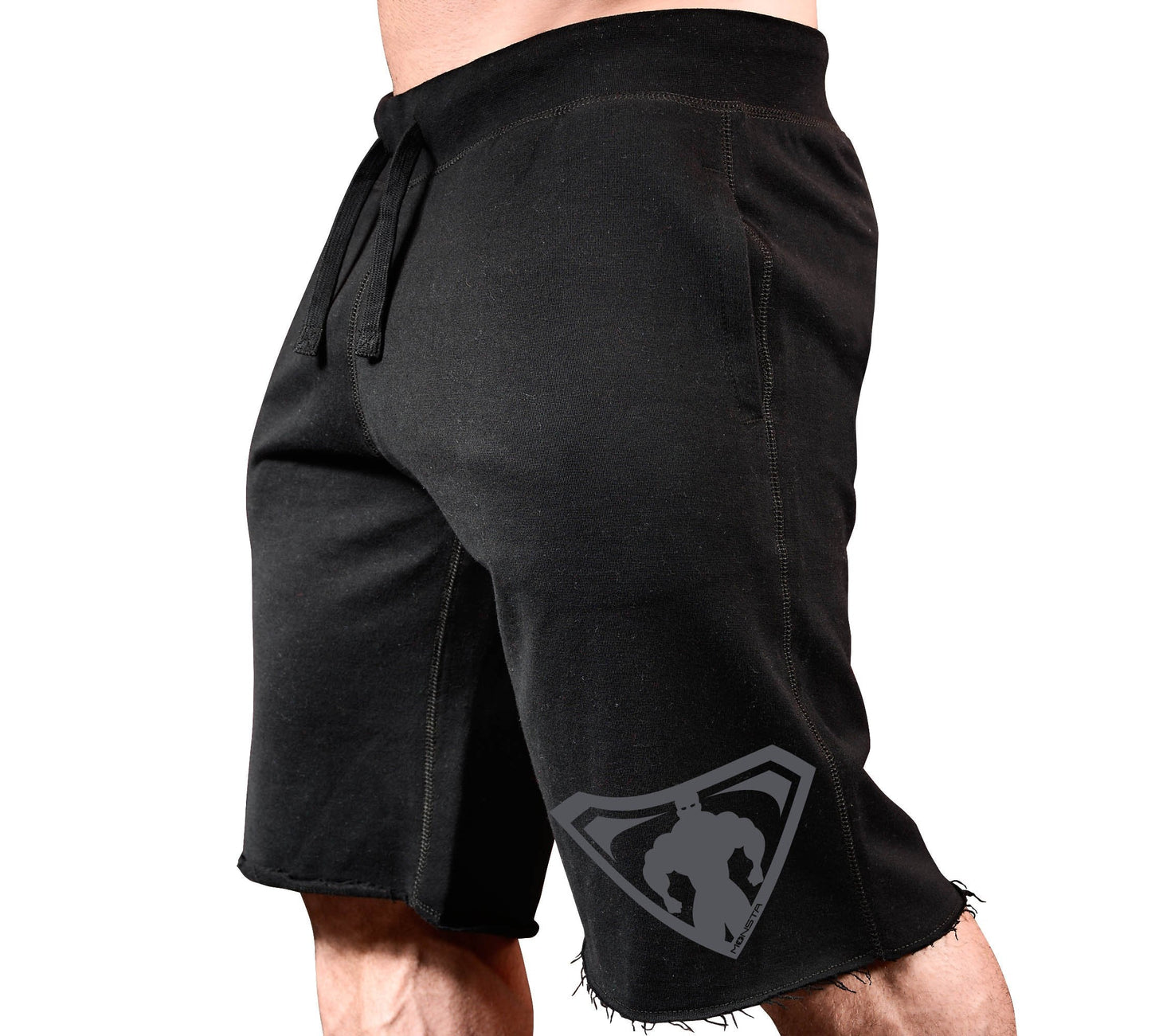 Monsta Clothing Co. Mens Workout (MuscleSymbol) Gym Sweat Shorts (G:BK-A:darkGY)