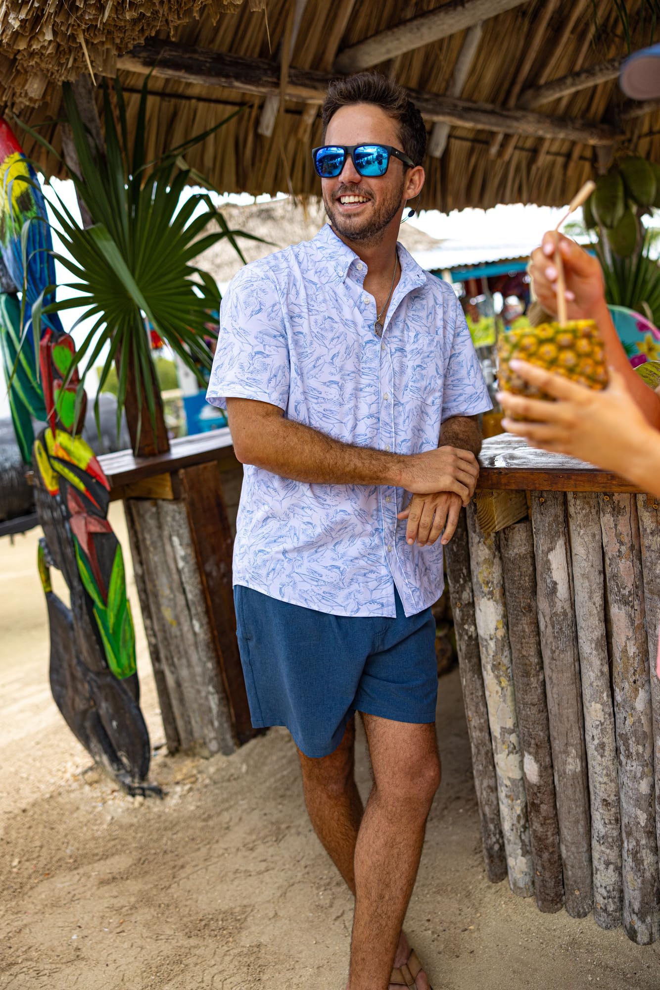 HUK Mens Kc Scott Patterned Kona Shirt, Performance Button Down, Fish Chaos - White, 3X-Large US