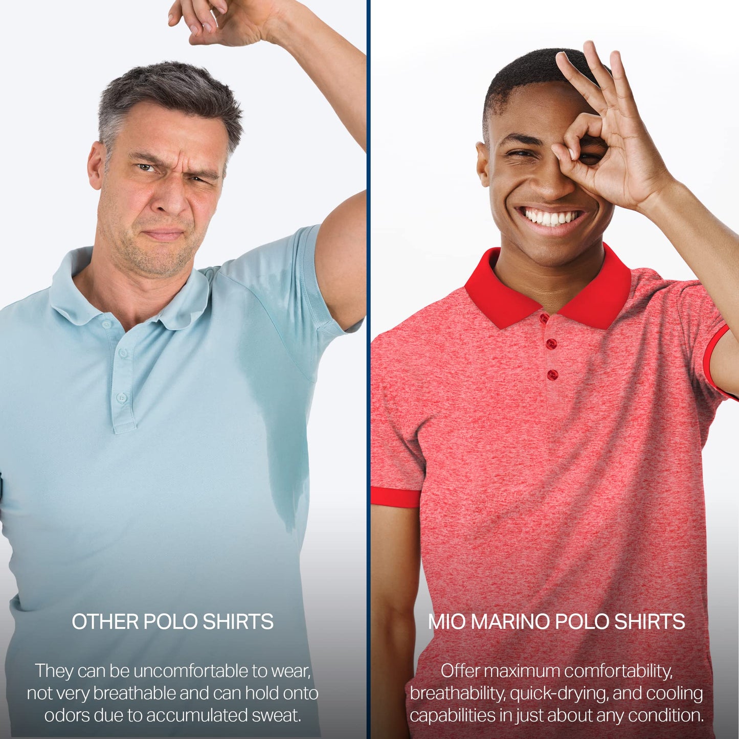 [3 Pack] Mio Marino Golf Polo Shirts for Men - Dry Fit - Ultra-Light Fabric - Khaki,Salmon Red,Red - Small