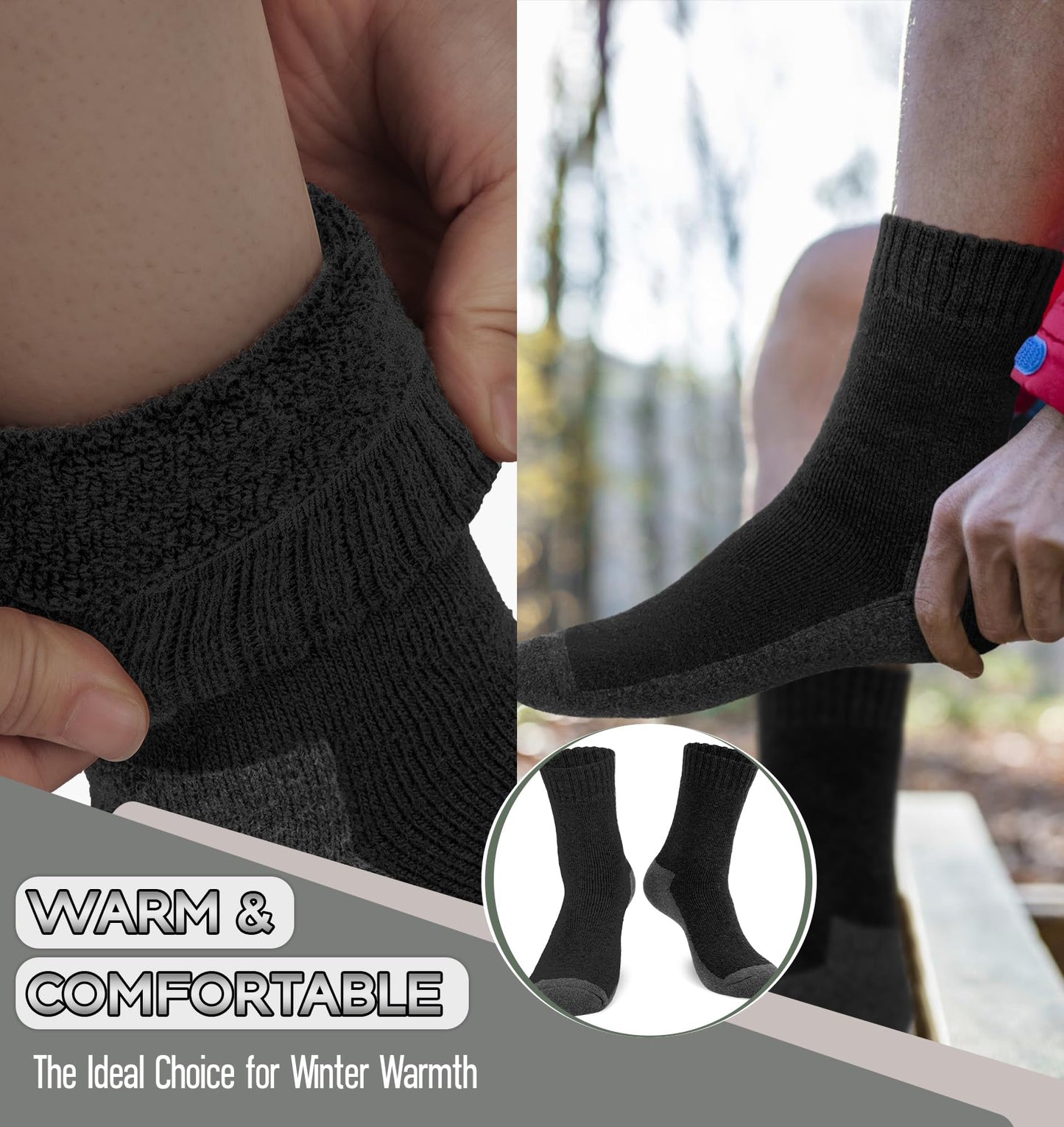 YSense Merino Wool Socks Mens Hiking Thermal Socks Winter Warm Socks Cozy Crew Thick Cushion Socks 5 Pairs