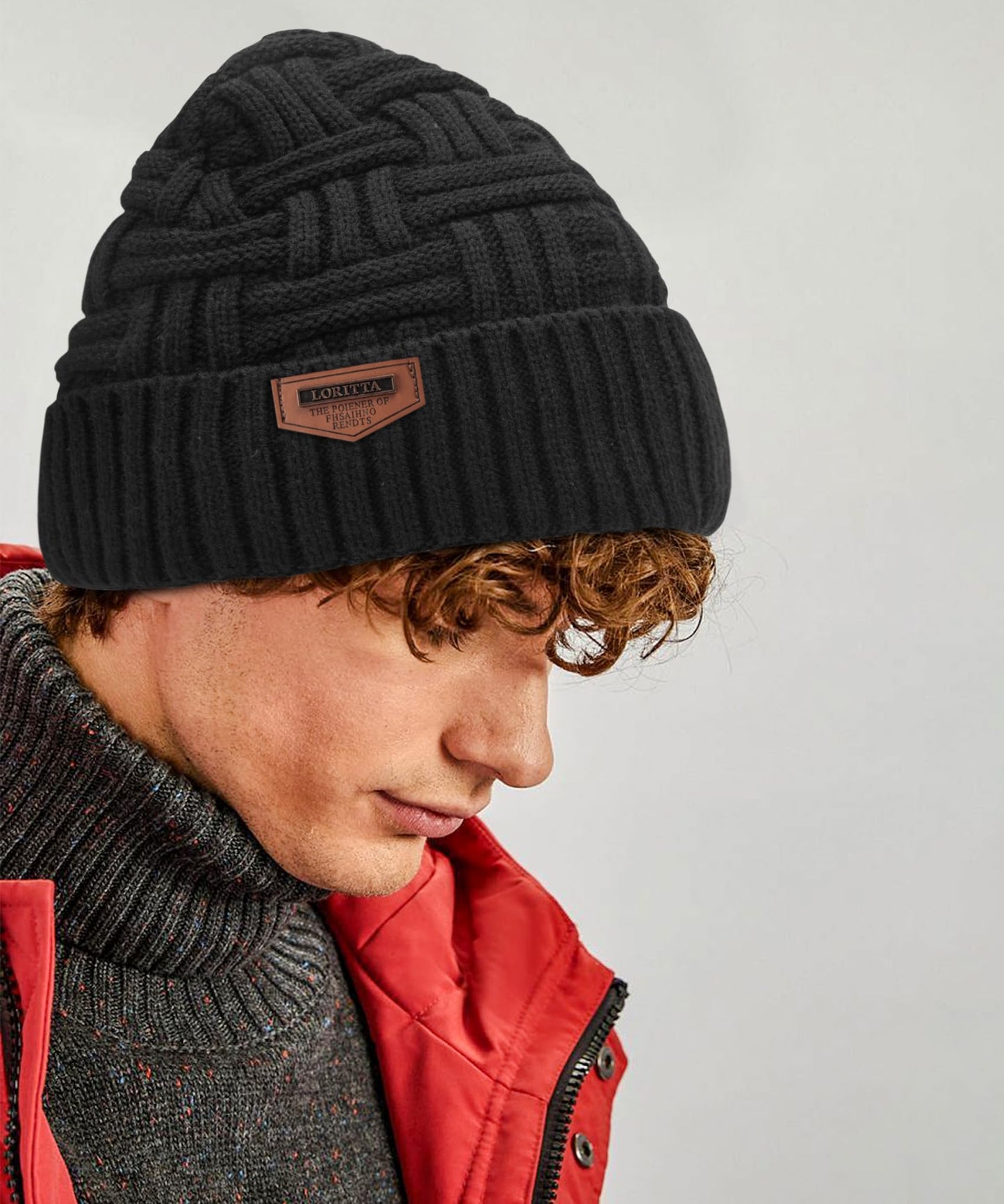 Loritta Winter Hat Warm Knitted Thick Baggy Slouchy Beanie Skull Cap for Men, C- Black+Gray with Weave, 2 Pack