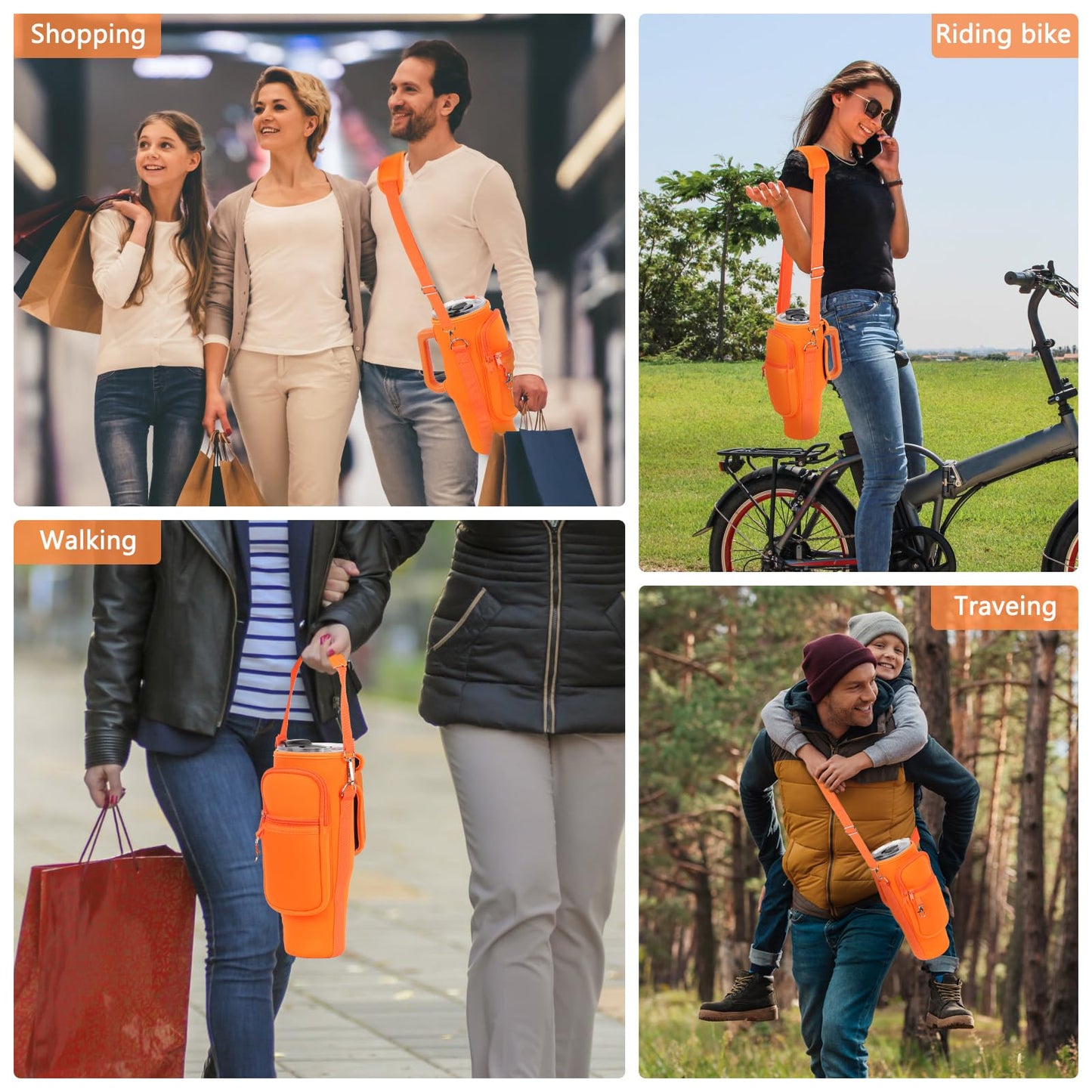 Water Bottle Carrier Bag with Phone Pocket Compatible with Stanley/Meoky 40 oz Tumbler with Handle,Neoprene Water Bottle Holder Pouch with Adjustable Strap Compatible with Stanley Cup Accessories