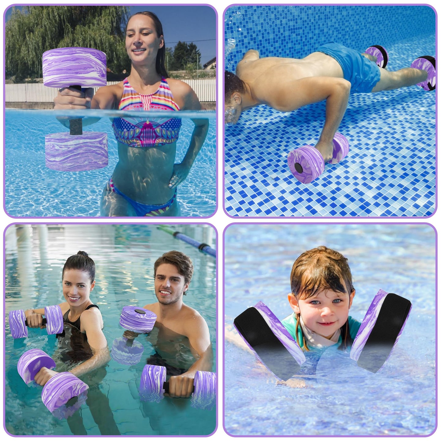 Water Aerobics Set for Aquatic Exercise, New Upgrade Aquatic Exercise Dumbbells and Foam Swim Aquatic Cuffs with Detachable Vecro, Aquatic Fitness Equipment for Water Workouts, Camouflage Purple