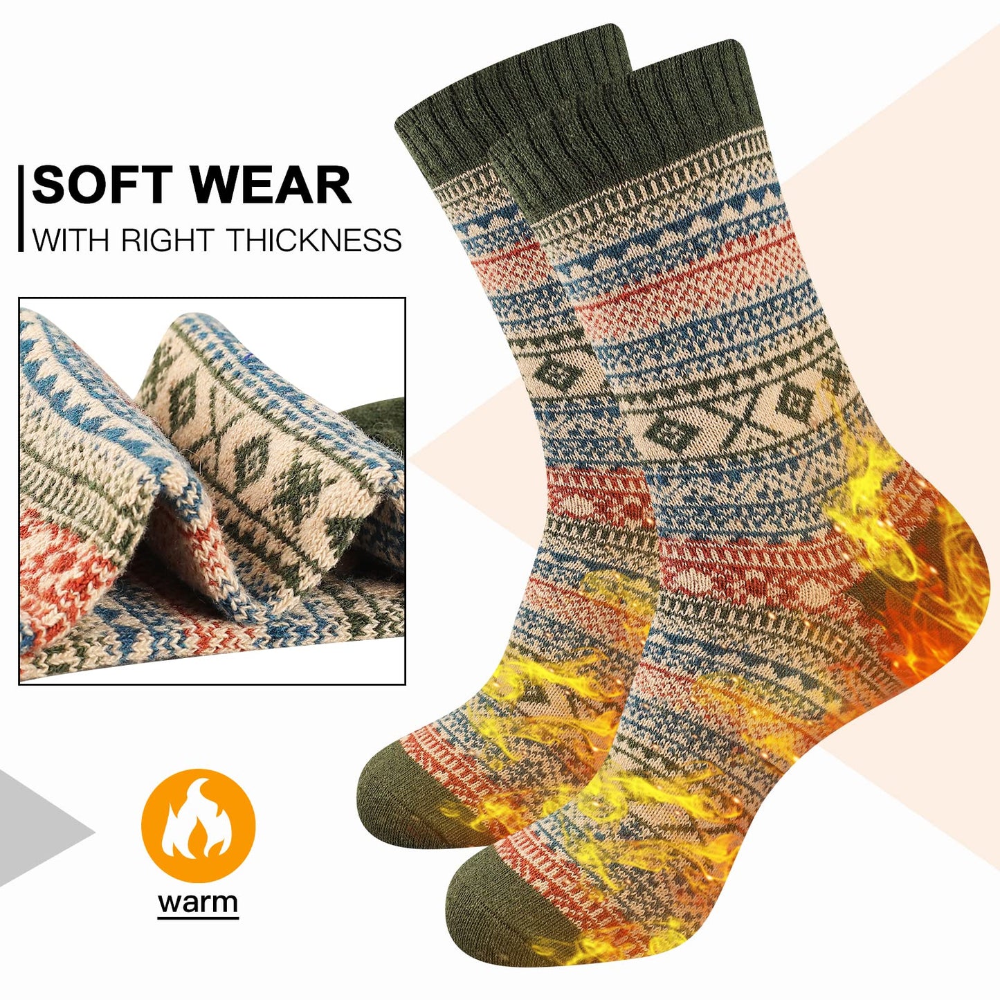 Heatuff Men's Winter Wool Socks Thermal Warm Soft Crew Socks (5 Pairs)