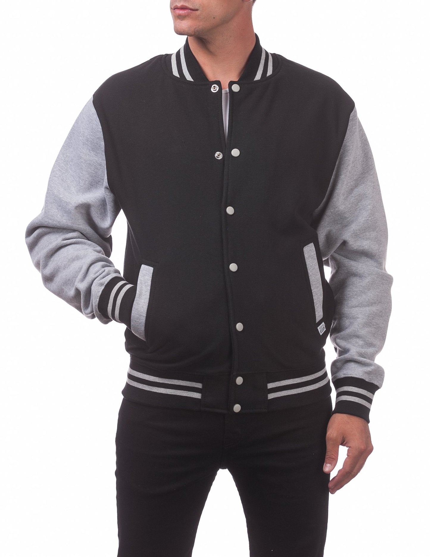 Pro Club Men's Varsity Fleece Baseball Jacket, Black/Heather Gray, 3X-Large