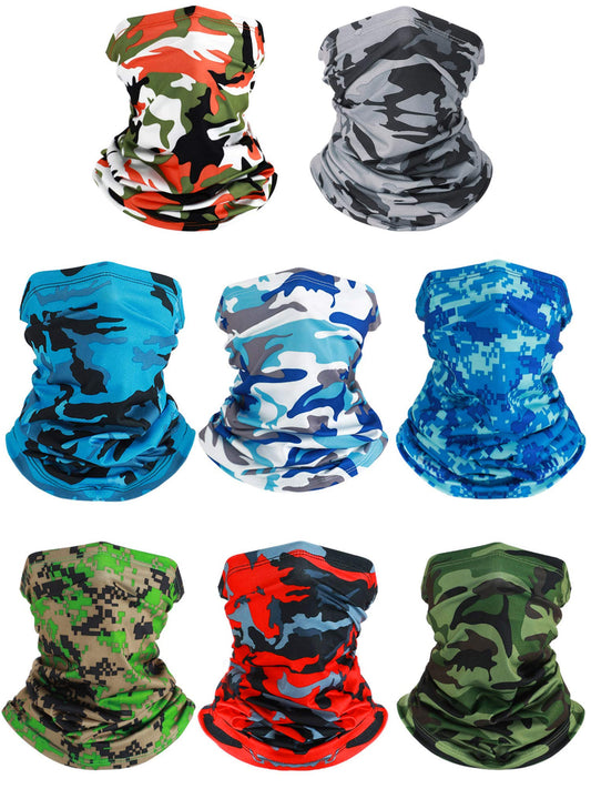 SATINIOR 8 Pcs Winter Bandanas for Men for Cold Warmer Neck Gaiter Scarf Balaclava Windproof Breathable Face Cover Scarf (Camo Style,Camouflage Color)