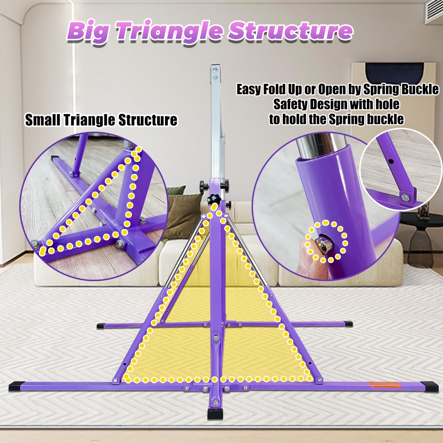 FC FUNCHEER Foldable Gymnastics Bar,5FT Horizontal bar,Adjustable Kids Training bar for Kids Ages 3-15,Kids Gymnastics bar,Triangle Stable Structure-Gym Equipment for Home