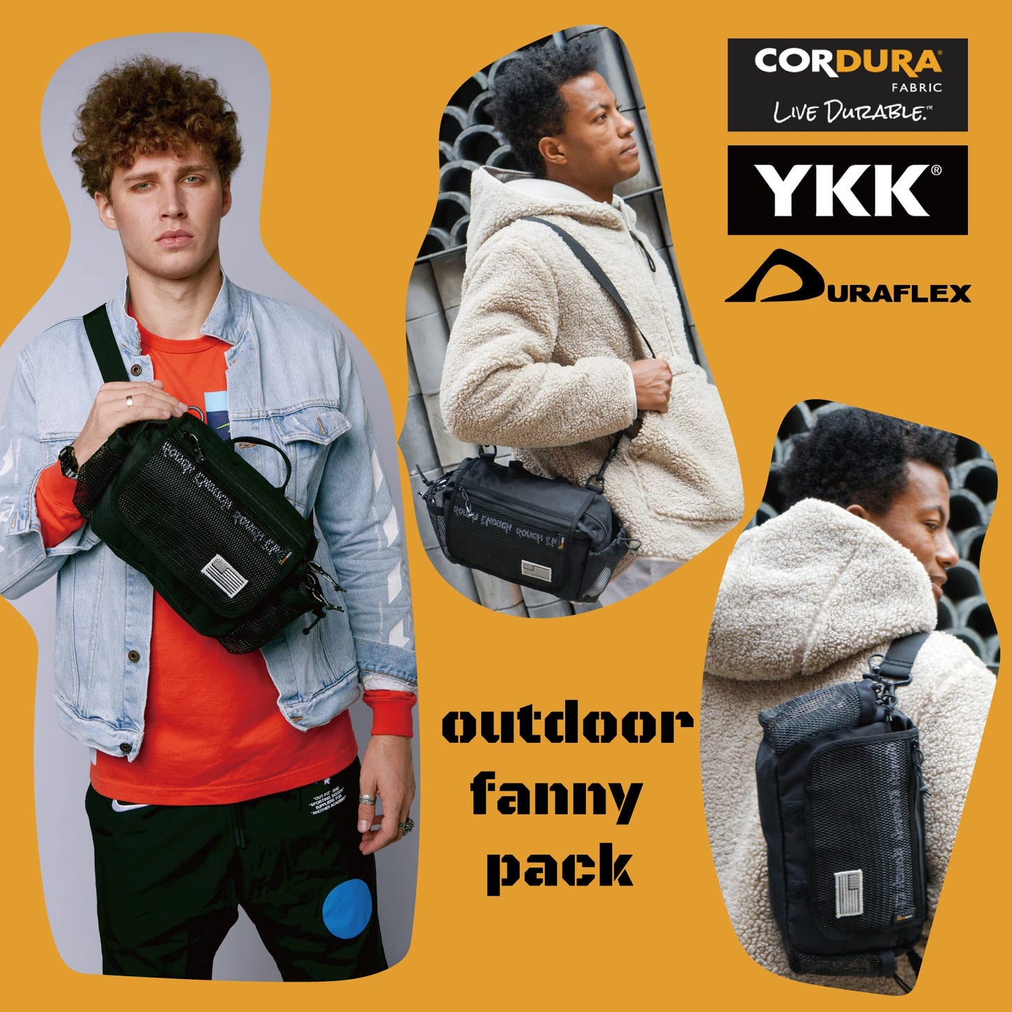 Rough Enough Mens Fanny Pack Crossbody Shoulder Bag Waist Pack for Men 3 in 1 Way Outdoor Fishing Hiking Camping Black Cordura