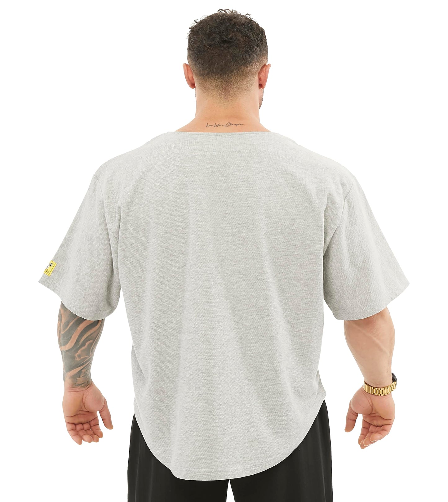 Men's Oversize Gym Lifestyle T-Shirt, Thick Texture Cotton, Comfort Design, Performance Top (Grey, L)
