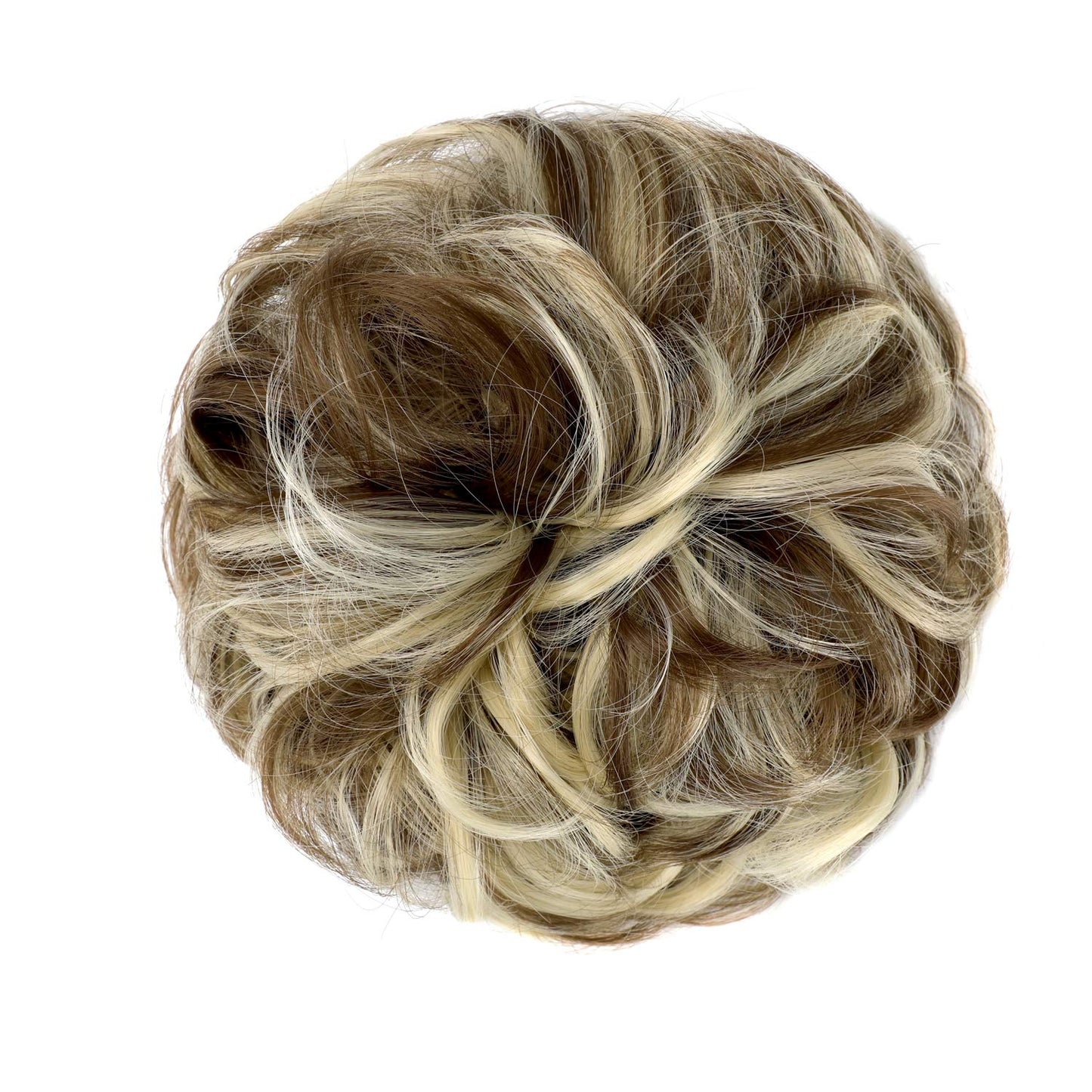 FeidyLong 2 PCS Messy Bun Hair Piece Wavy Curly Scrunchies Synthetic Chignon Ponytail Hair Extensions Thick Updo Hairpieces for Women Girls(Brown Mix Bleach Blonde)