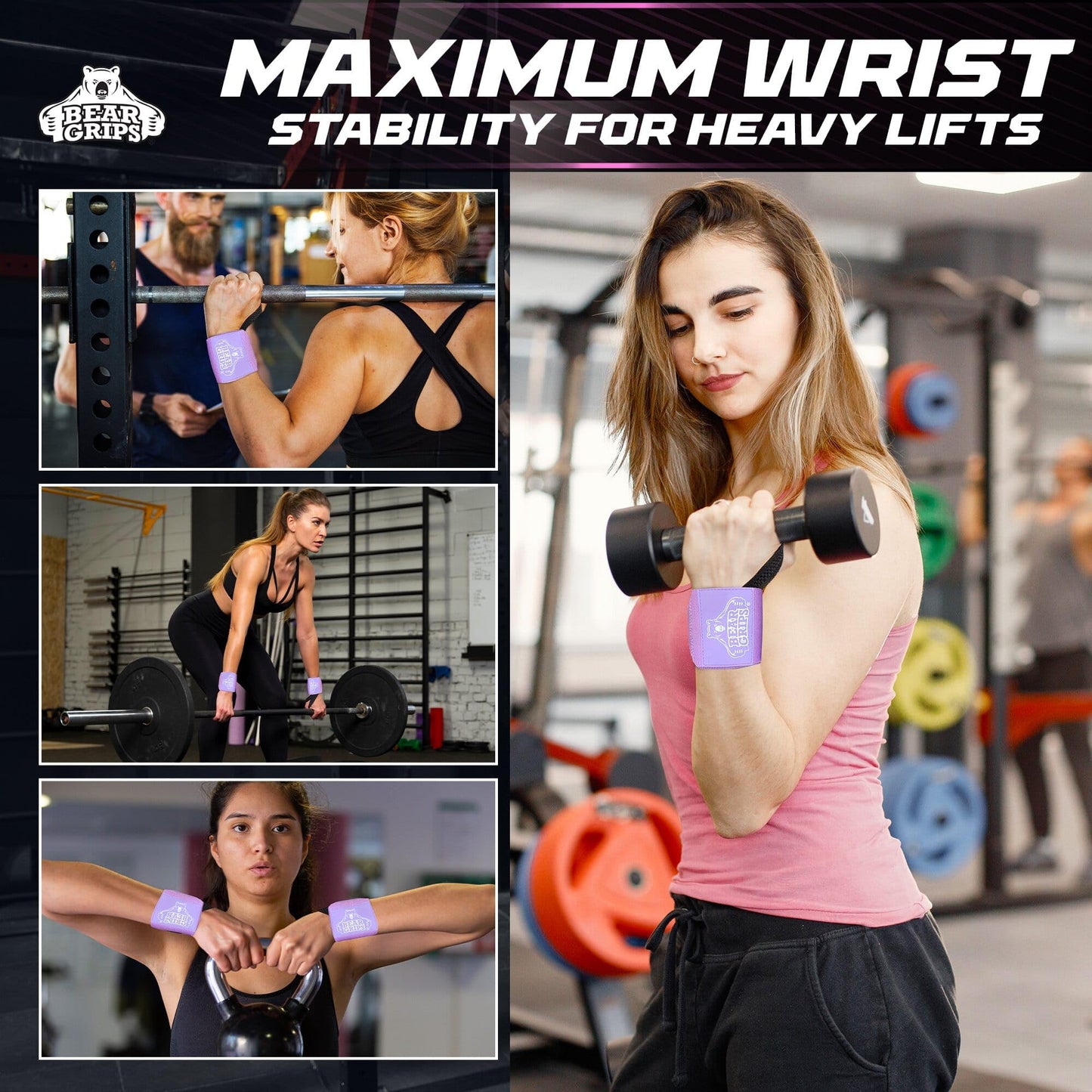 Bear Grips Extra Strength Gym Wrist Wraps for Weightlifting | 2 Wrist Wraps Per Pack | 12" & 18" | Unisex Accessory for Fitness, Gymnastics, Exercise