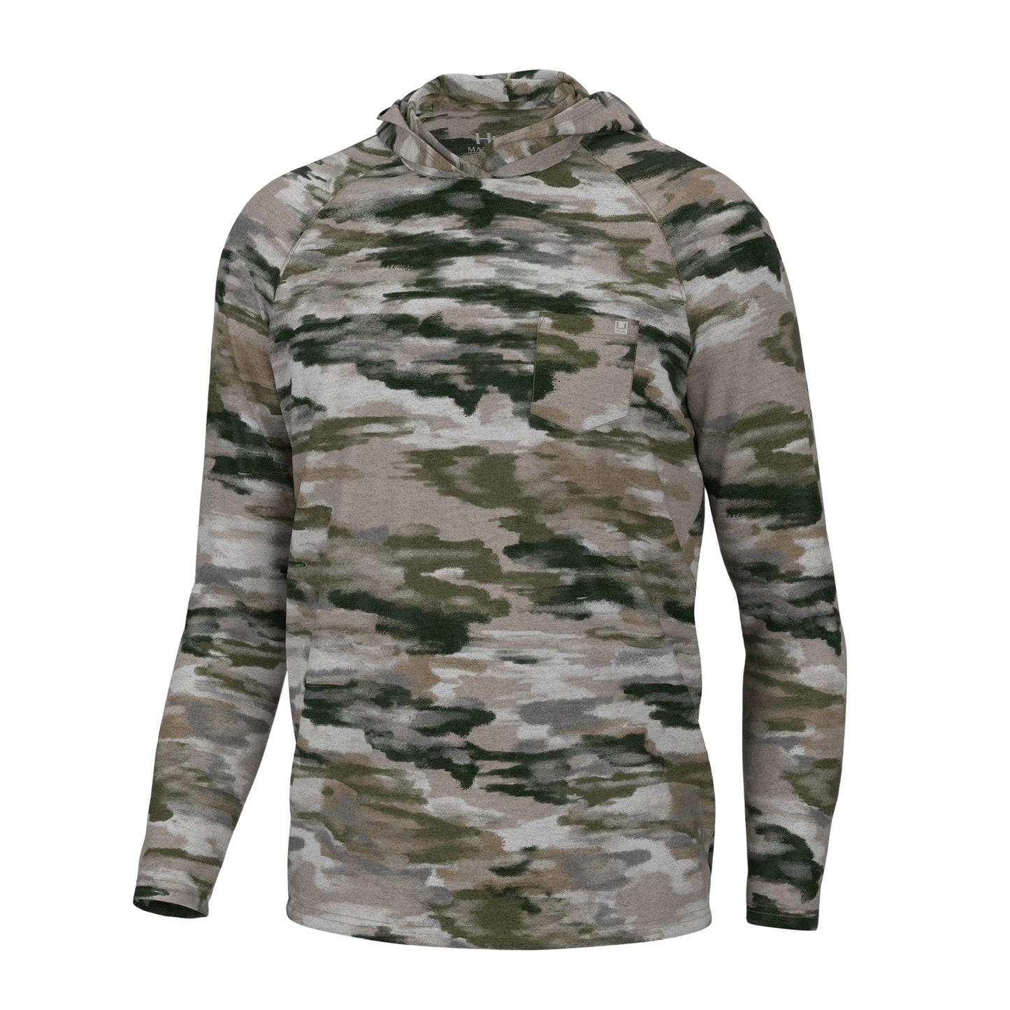 HUK Standard Waypoint Pattern Hoodie, Performance Fishing Shirt for Men, Edisto Camo-Khaki, XX-Large