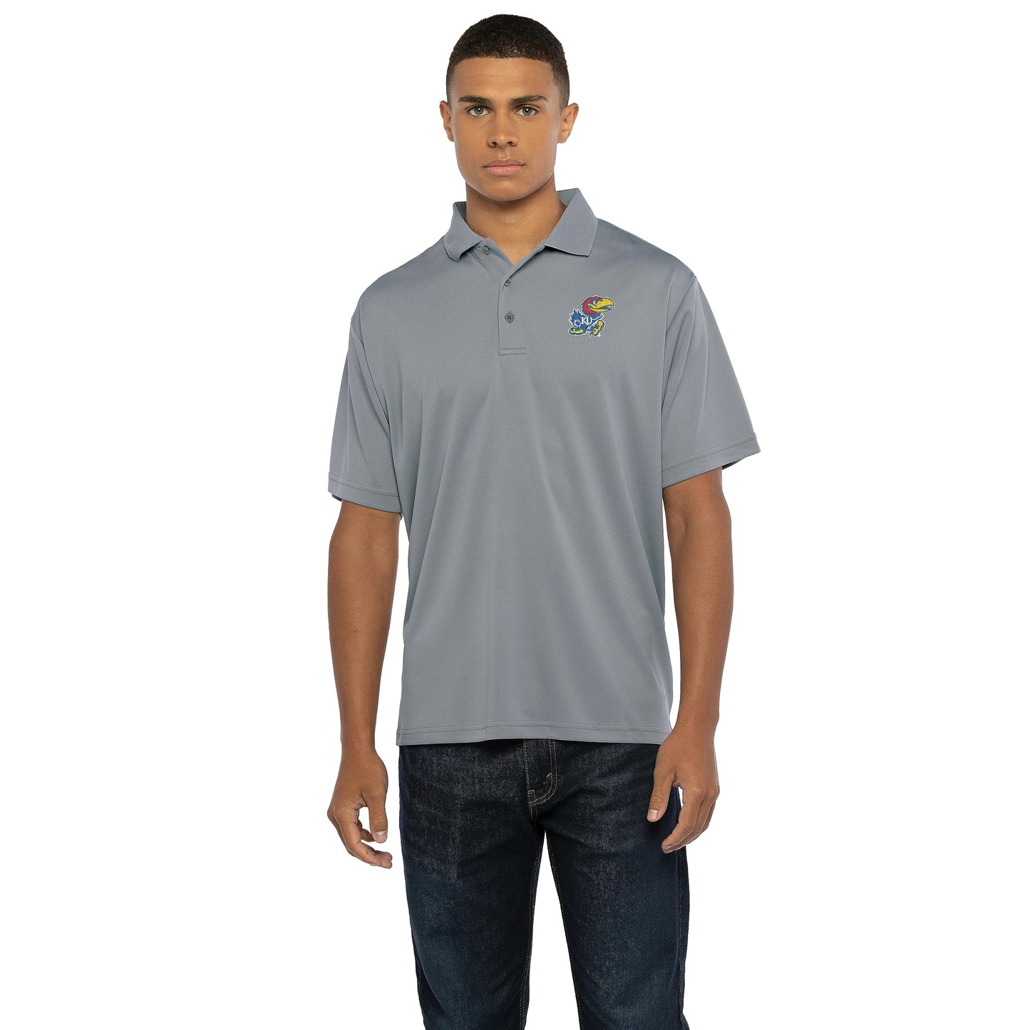 Vantage Apparel Men's Collegiate Polyester Mesh Team Icon Polo, Kansas Jayhawks, Royal, X-Large