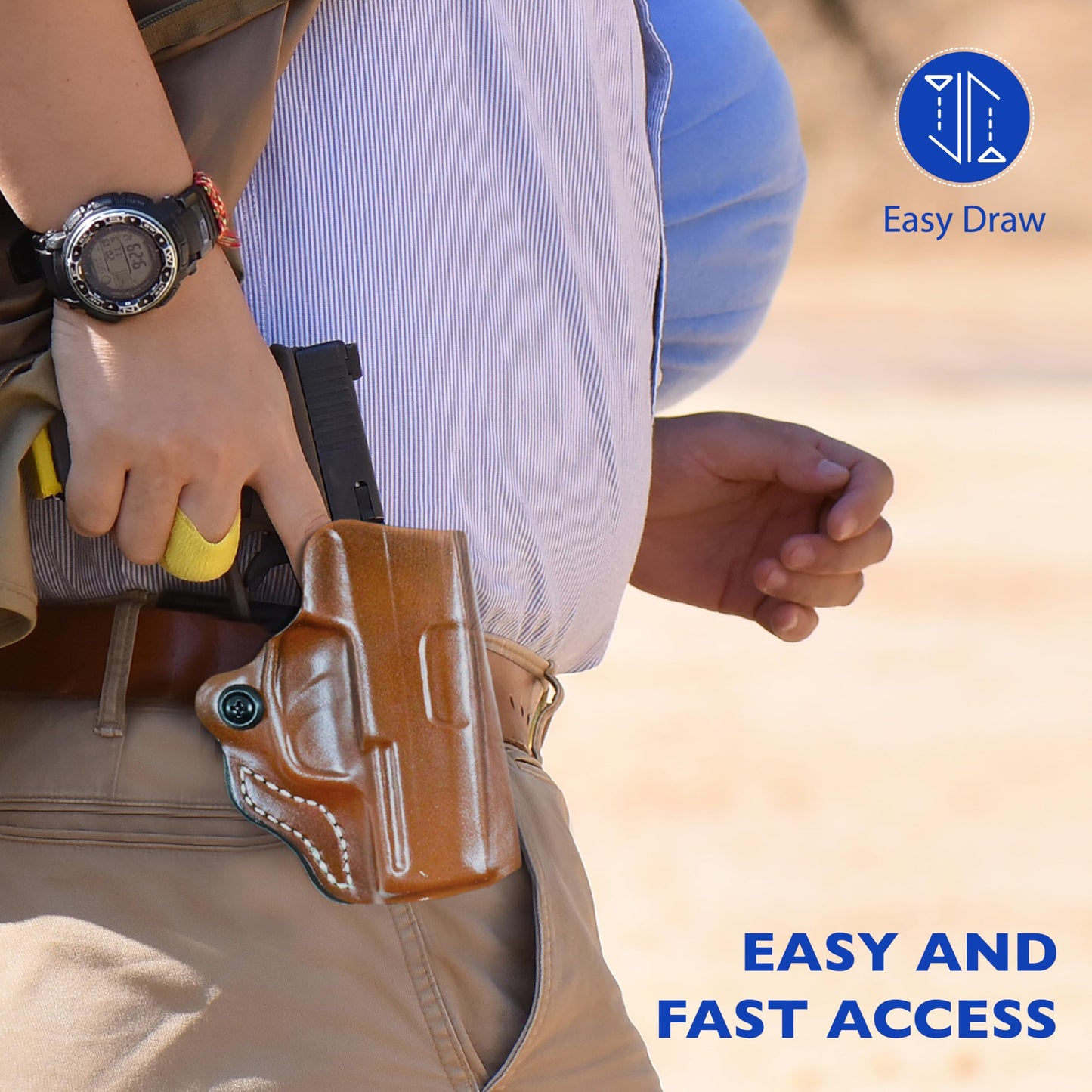 DeSantis Mini Scabbard Gun Holster with Secure Grip, Fits SIG SAUER P365, P365 SAS, P365 with Manual Safety, Leather Molded Holster, Right-Hand Draw, Unisex, Tan