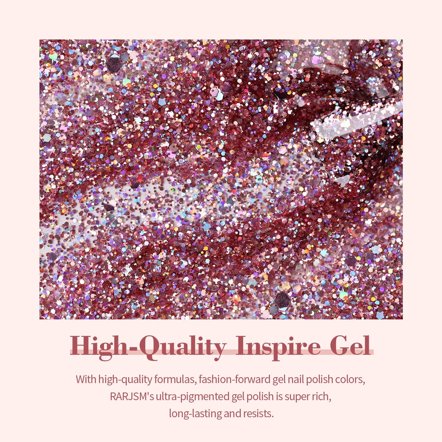 RARJSM Glitter Gel Nail Polish - Chunky Rose Pink Shimmer Iridescent Gel Polish 15ml Holographic Rainbow Effect Soak off Led UV Curing Required High Pigments for Home Salon Manicure Nail Art