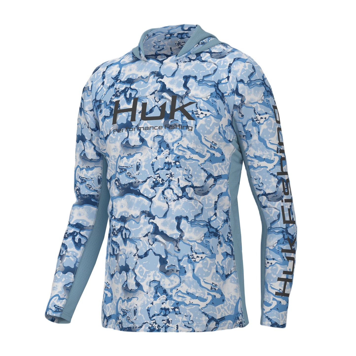 HUK Men's Standard Icon X Pattern Hoodie, Fishing Shirt with Sun Protection, Inside Reef-Azure Blue, Medium