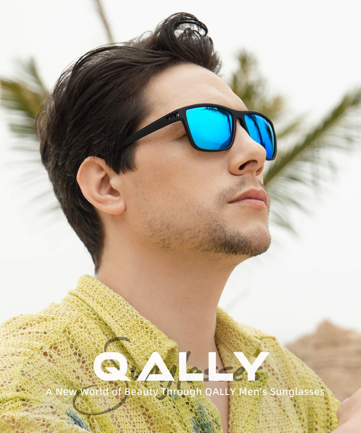 QALLY Night Vision Glasses Men, Polarized Sunglasses Men with UV protection Lightweight Sun Glasses for Driving Fishing Golf