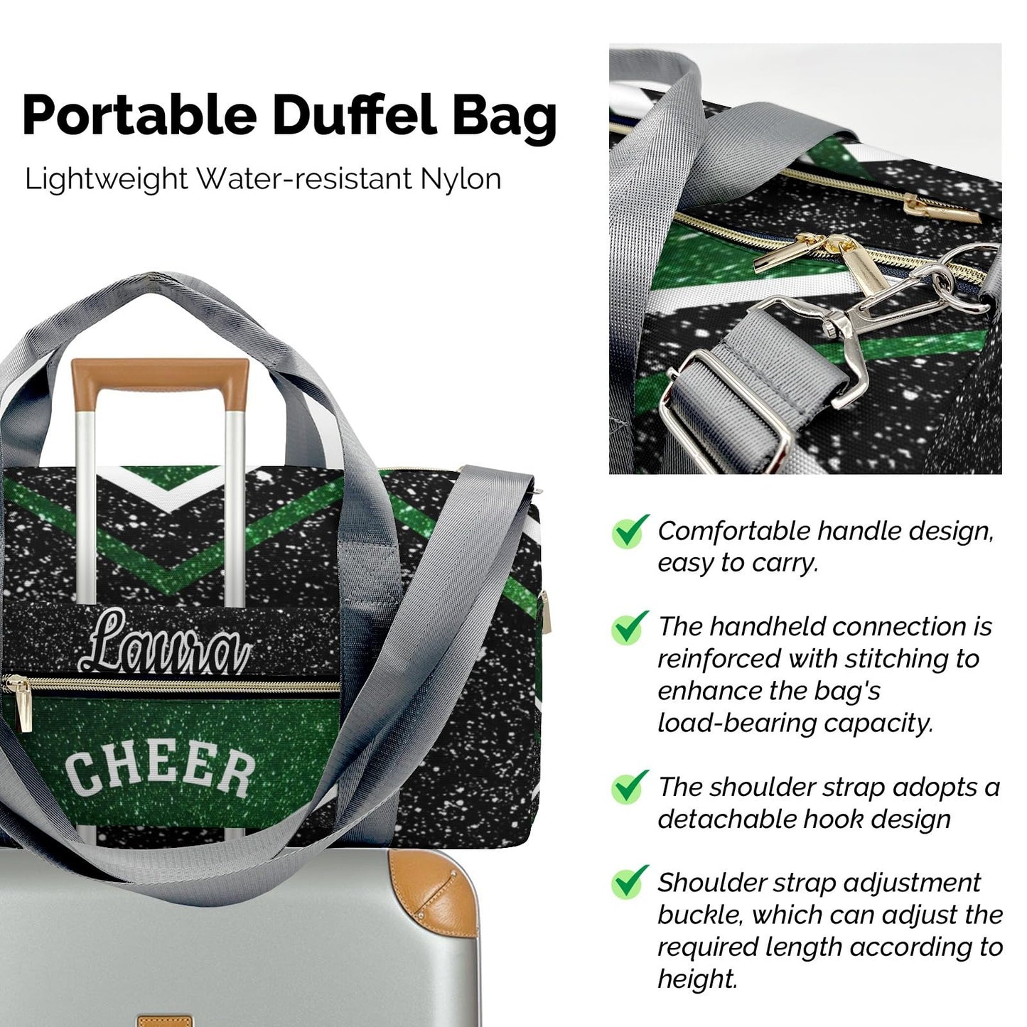 Ronxzas Cheer Cheerleader Sports Duffel Bag Travel Duffle Gym Bags Weekender Bag with Shoe Compartments (Dark Green)