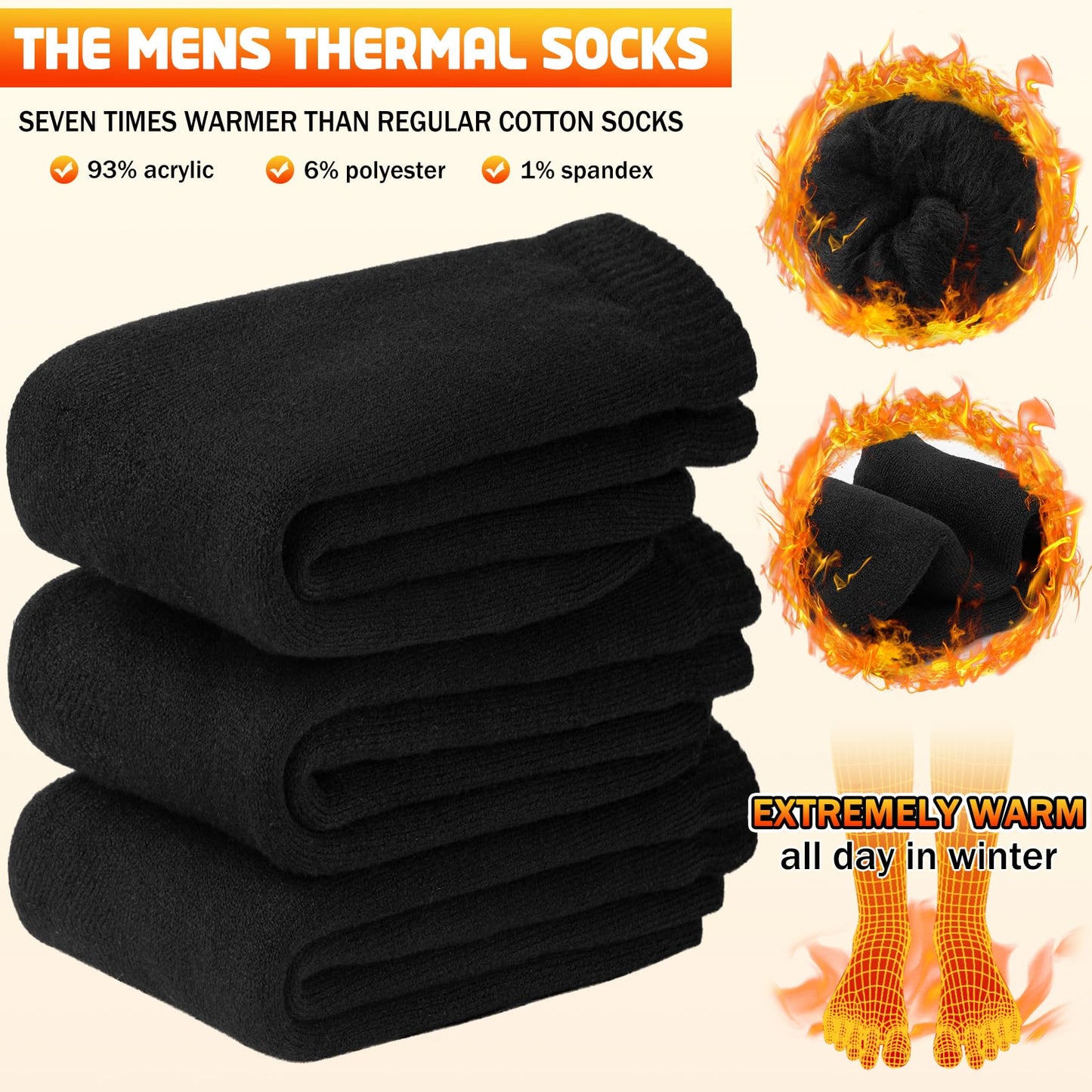 Thermal Socks for Men, Winter Warm Socks Mens for Cold Weather Extreme Temperatures,Charcoal Grey (3 Pairs)