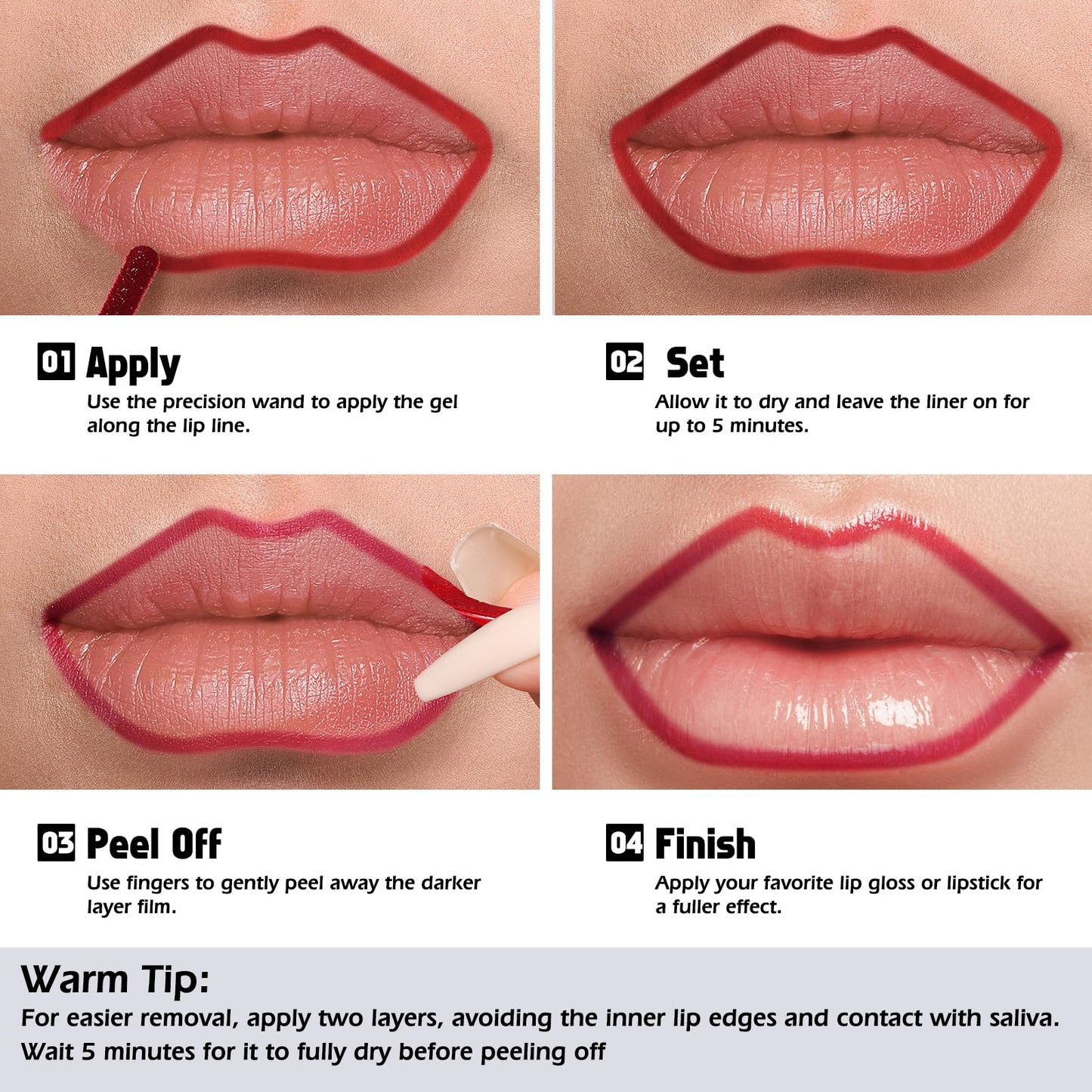 KIMUSE Peel Off Lip Liner Stain, Long Lasting Lip Tint Stain, Waterproof, Transfer-Proof, Highly Pigmented Color Lip Stain Liner, Matte Finish