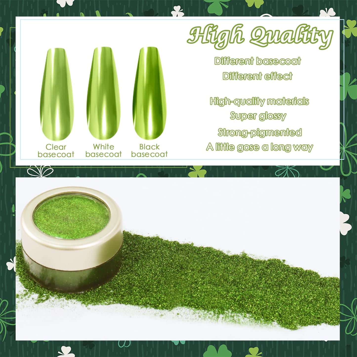 Laza Chrome Nail Powder Mirror Effect Metallic Dust Holographic Glitter Glazed Manicure Decoration Reflective Pigment for DIY Gel Polish Nail Art, Resin Craft, Gifts - Kiwi Green