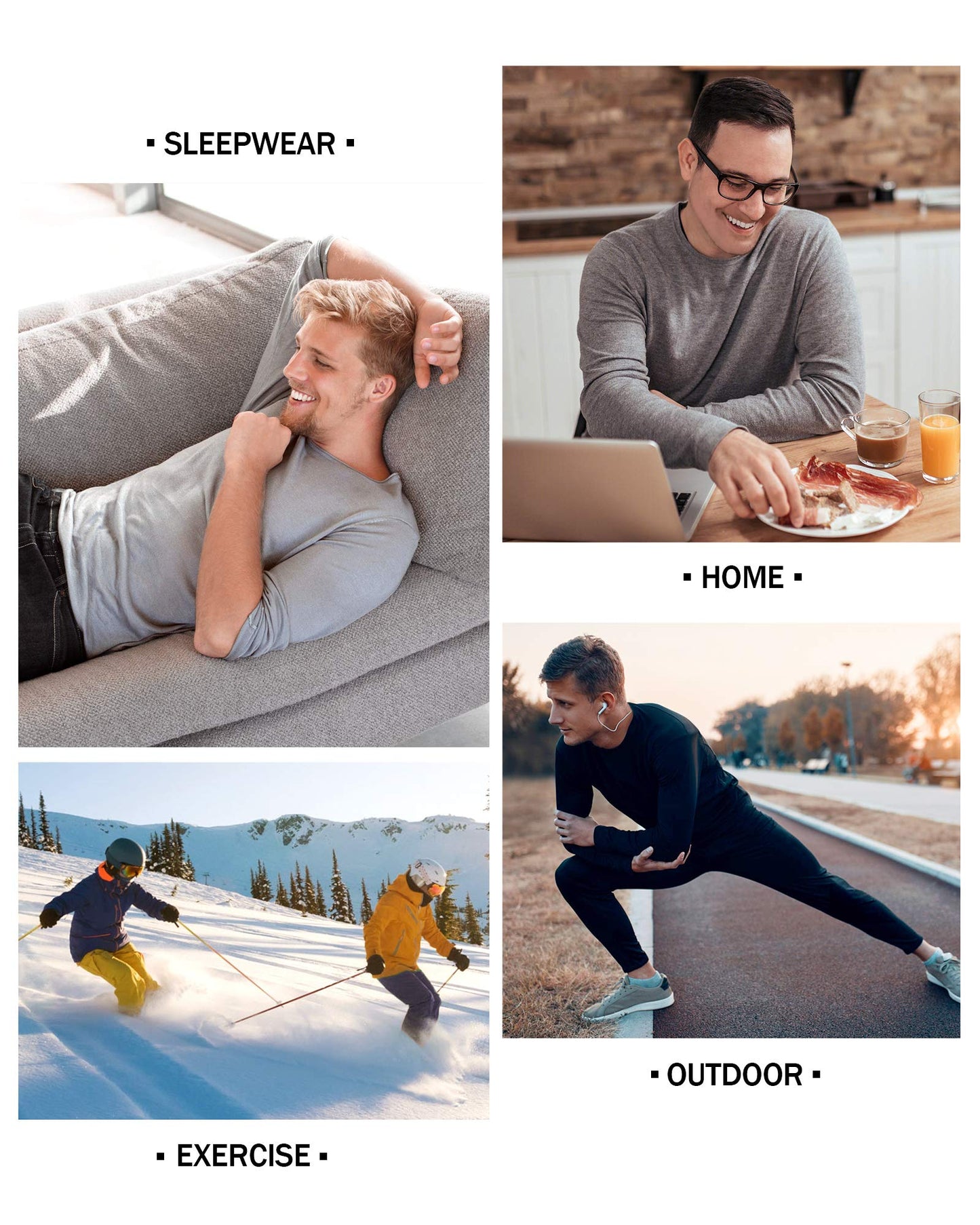 EoBeKee Mens Thermal Underwear Set - Fleece Lined Long Johns Thermals Top and Bottom Base Layer for Cold Weather Winter Ski Black