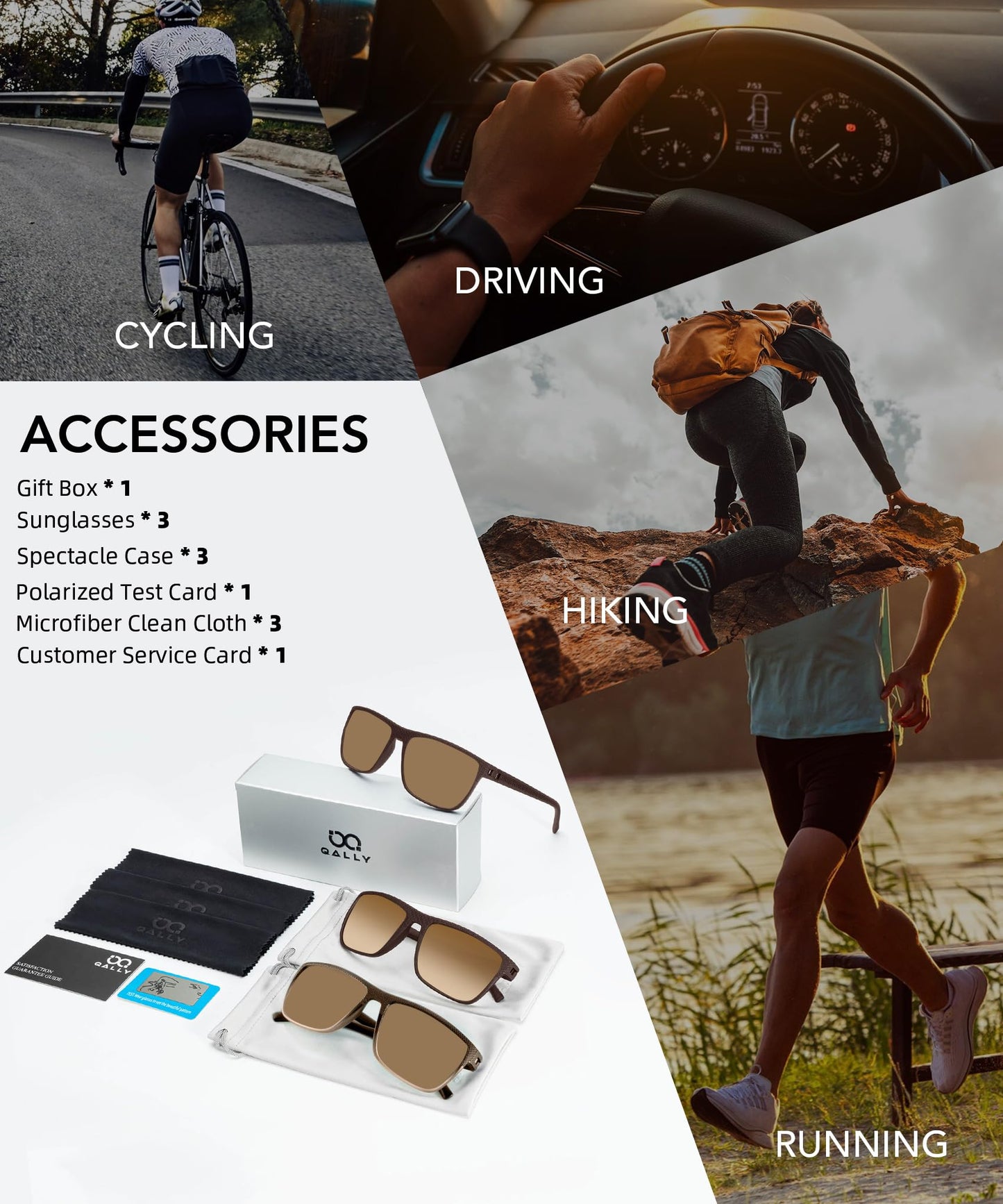 QALLY Polarized Sunglasses Men, Mens Sunglasses Polarized UV protection Lightweight Sun Glasses for Driving Fishing Golf