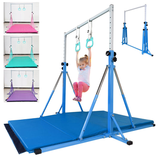 FC FUNCHEER Foldable Gymnastics Bar,5FT Horizontal bar,Adjustable Kids Training bar for Kids Ages 3-15,Kids Gymnastics bar,Triangle Stable Structure-Gym Equipment for Home