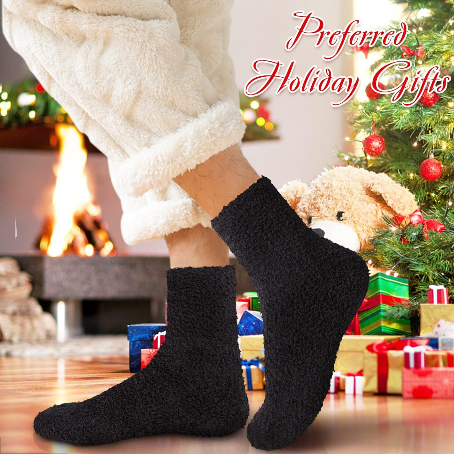 YSense Mens Fuzzy Socks Cozy Slipper Fluffy Socks Winter Warm Thick Soft Cabin Stocking Comfy Sleep Fleece Socks Men