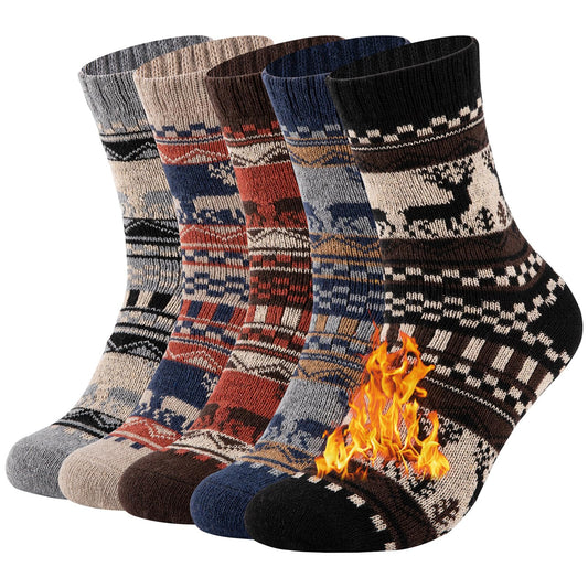 COOVAN Wool Socks Mens Warm Winter Wool Thermal Thick Pattern Cold Weather Socks for Men Cozy Crew Socks