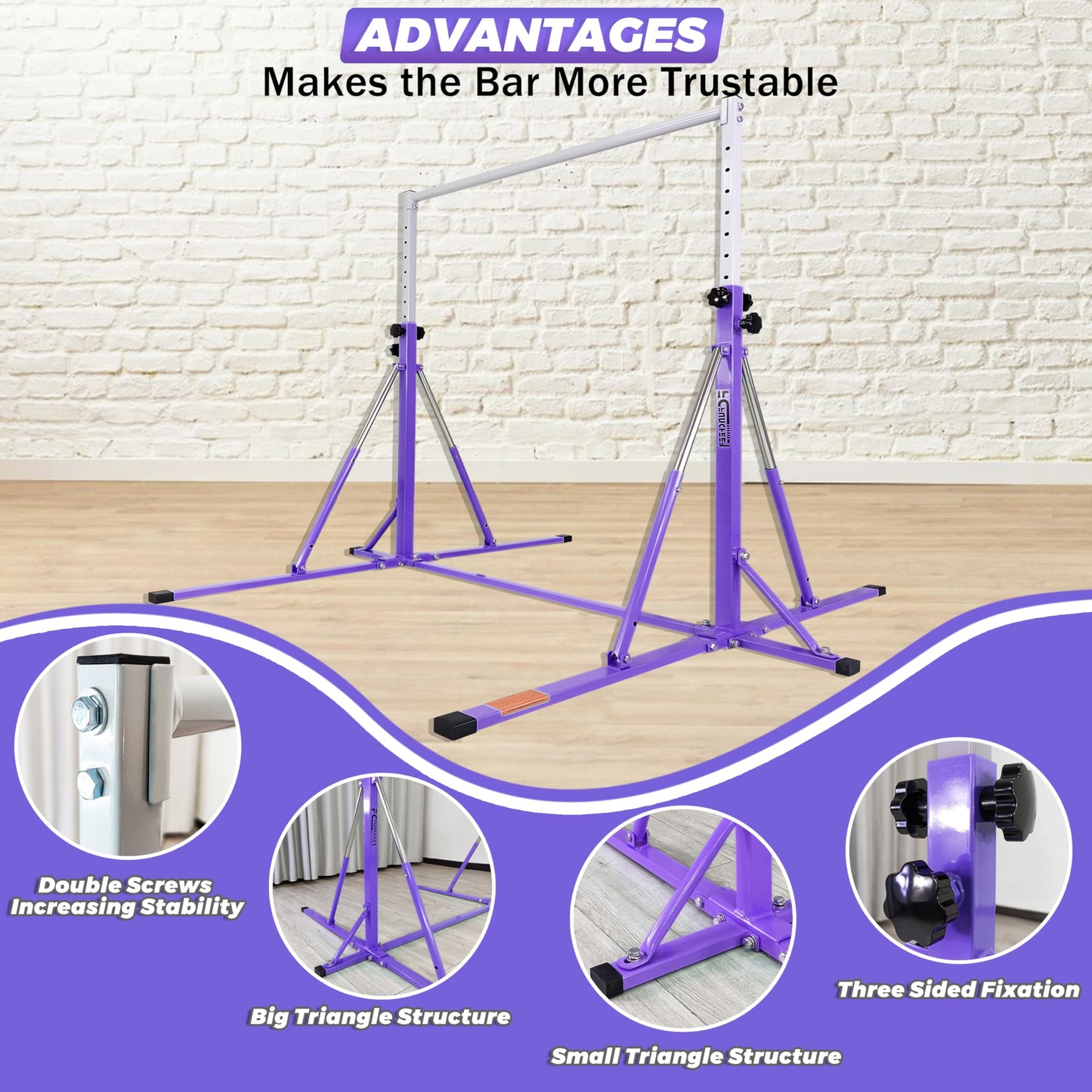 FC FUNCHEER Foldable Gymnastics Bar,5FT Horizontal bar,Adjustable Kids Training bar for Kids Ages 3-15,Kids Gymnastics bar,Triangle Stable Structure-Gym Equipment for Home