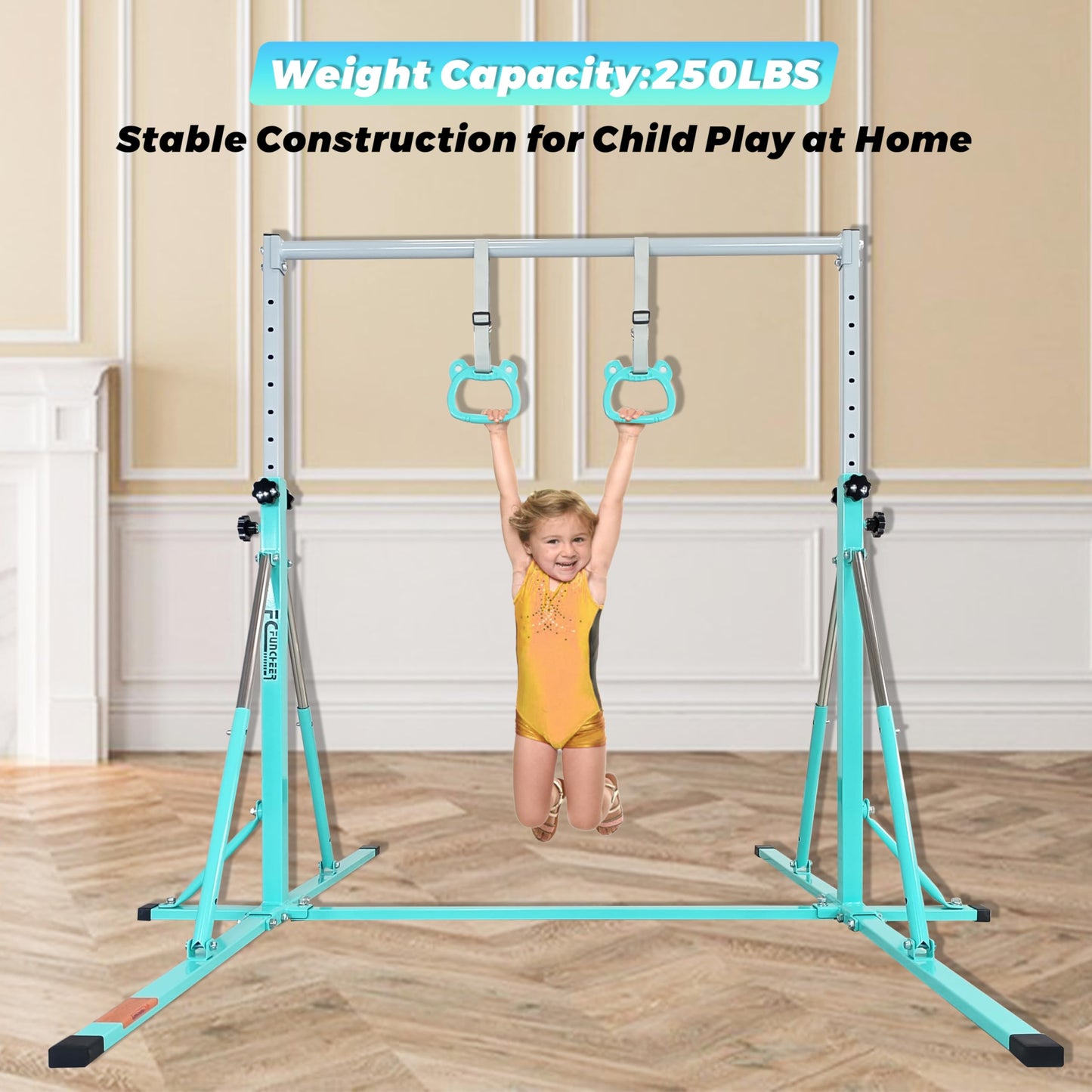 FC FUNCHEER Foldable Gymnastics Bar,5FT Horizontal bar,Adjustable Kids Training bar for Kids Ages 3-15,Kids Gymnastics bar,Triangle Stable Structure-Gym Equipment for Home