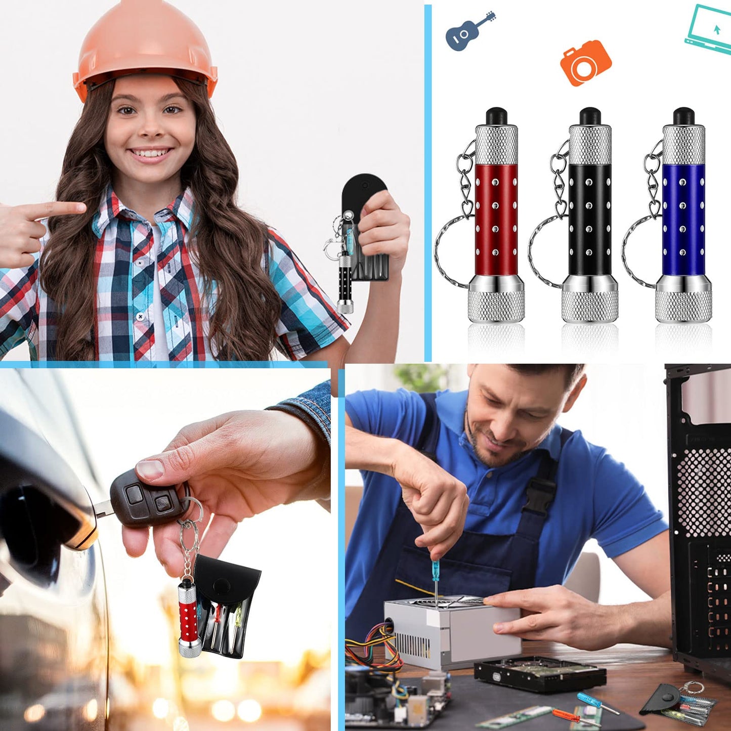 Jutom Mini Screwdriver Keychain Set Mini Flashlight Bulk LED Keychain Mini Hand Tool Gifts for Men Adult Party Favors (Red, Black, Blue,72 Pcs)