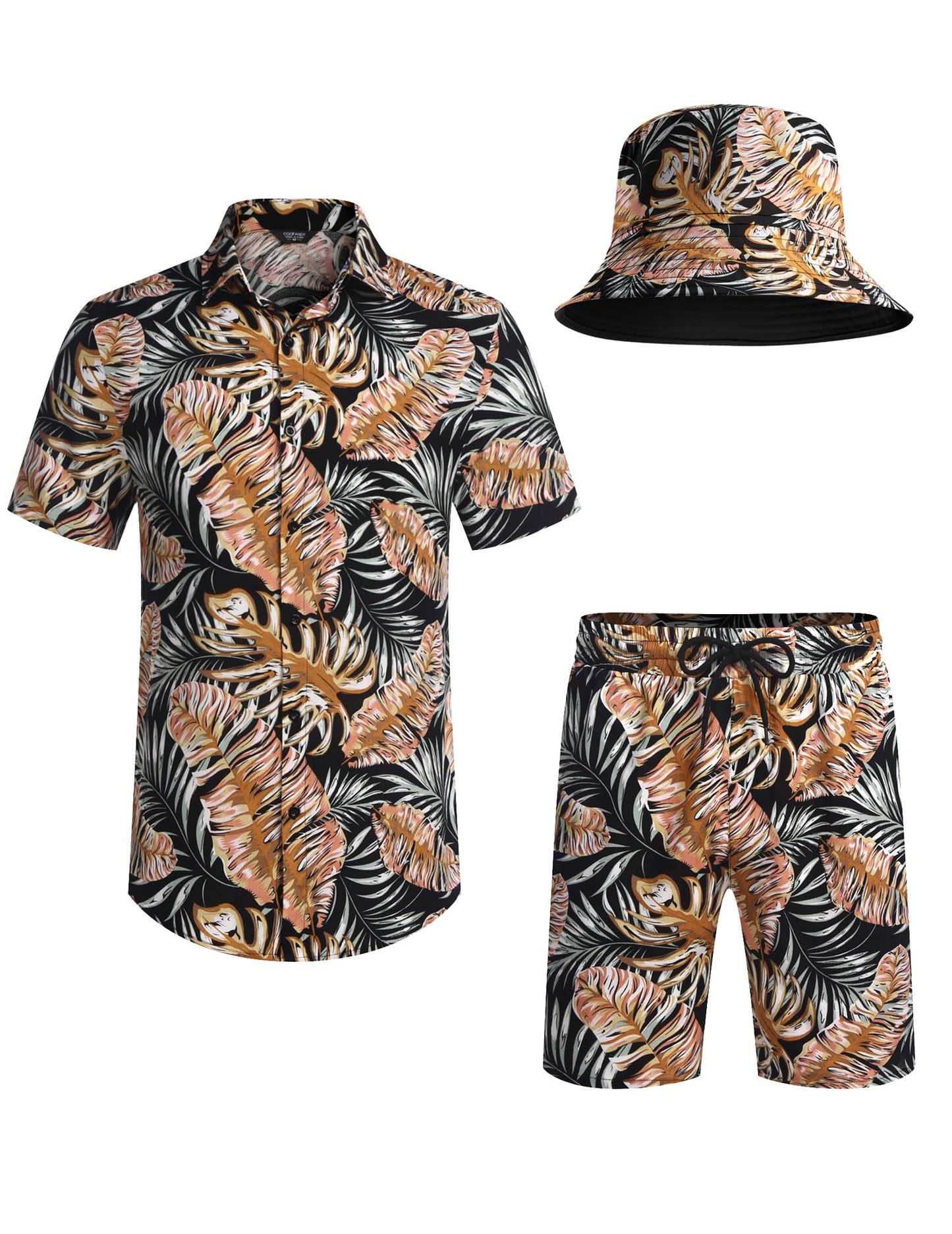 COOFANDY Men's Flower Print Button Down Beach Suit Hawaiian Shirts and Shorts with Hat