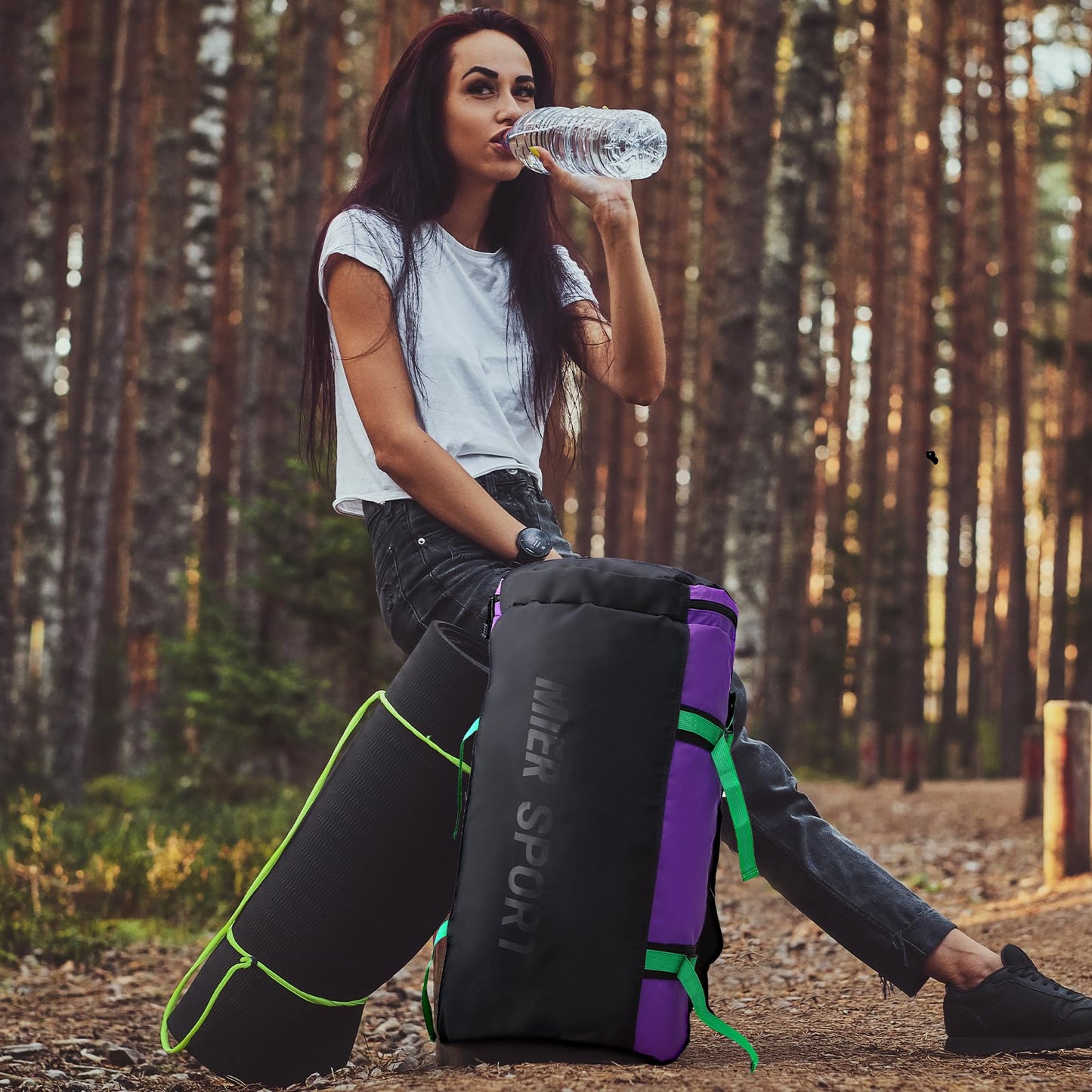 MIER Large Duffle Backpack Sports Gym Bag with Shoe Compartment, Heavy Duty and Water Resistant, Purple, 45L