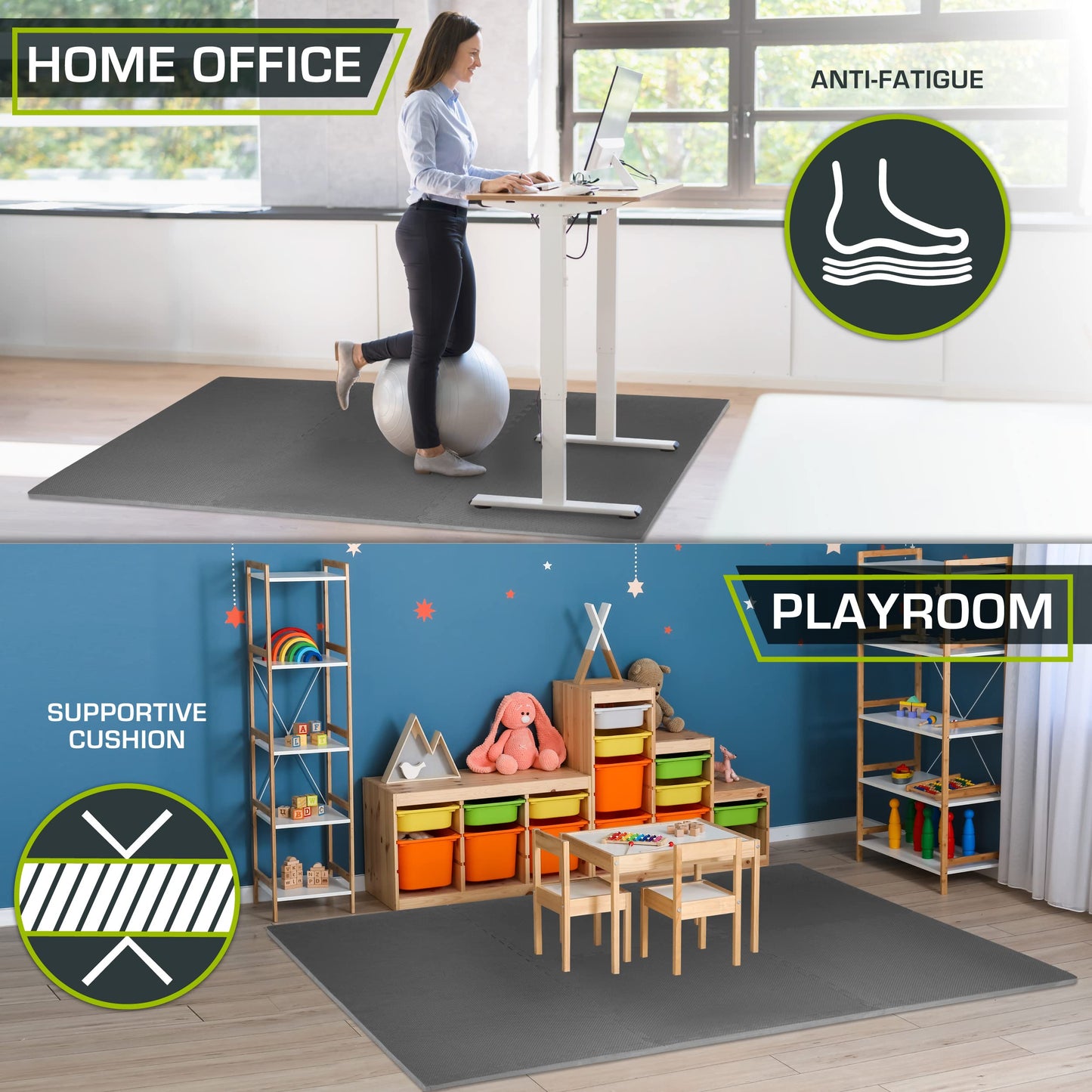 ProsourceFit Extra Thick Puzzle Exercise Mat 3/4", EVA Foam Interlocking Tiles for Protective, Cushioned Workout Flooring for Home and Gym Equipment, Grey 4-Pack, 3/4" Thick 96 Square Feet