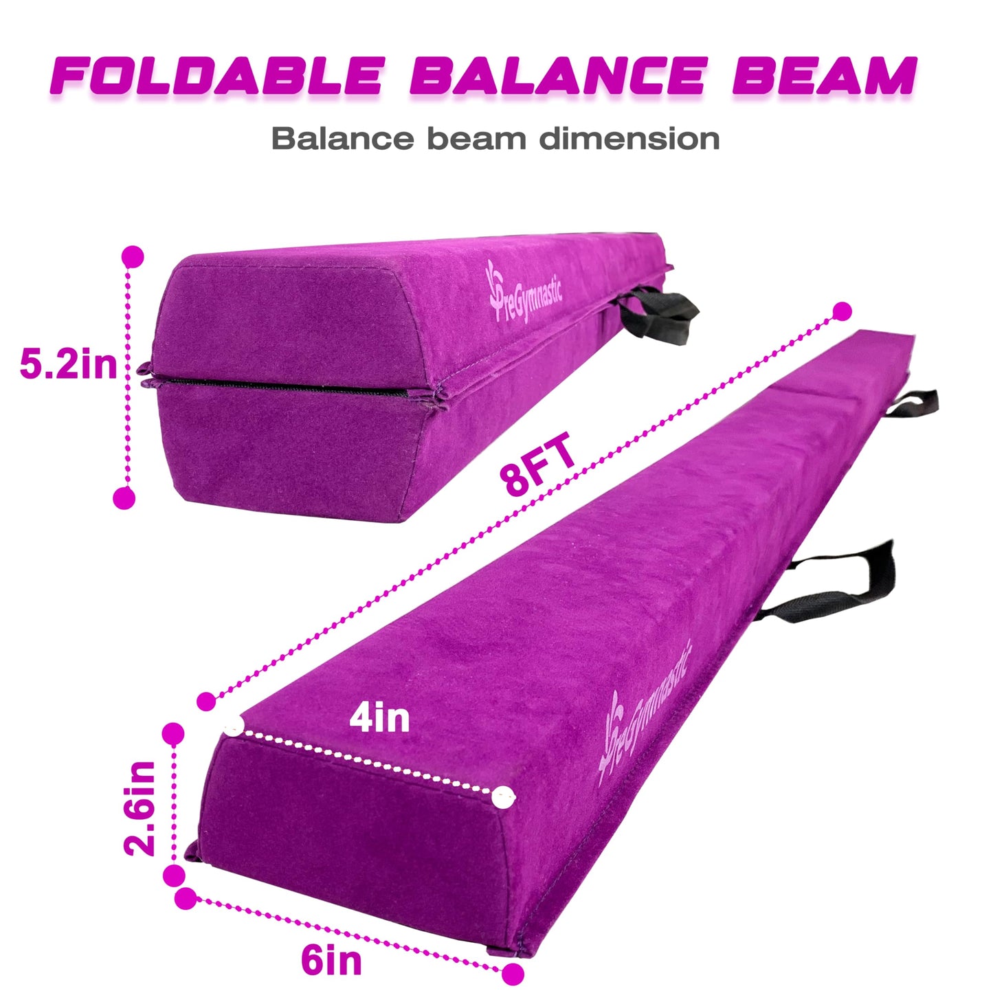 PreGymnastic Folding Balance Beam for Kids 3-12-Foldable Gymnastics Floor Beam- 8FT/9.5 -Extra Firm Suede Cover with Sticker and Carry Bag for Home/Club- Gym Equipment for Toddler