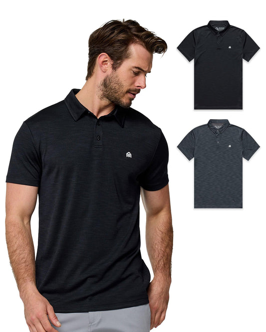 INTO THE AM Performance Dri Fit Polo Shirts for Men - Quick Dry Moisture Wicking Logo Collar Shirts Multipack (Black/Charcoal, XX-Large)