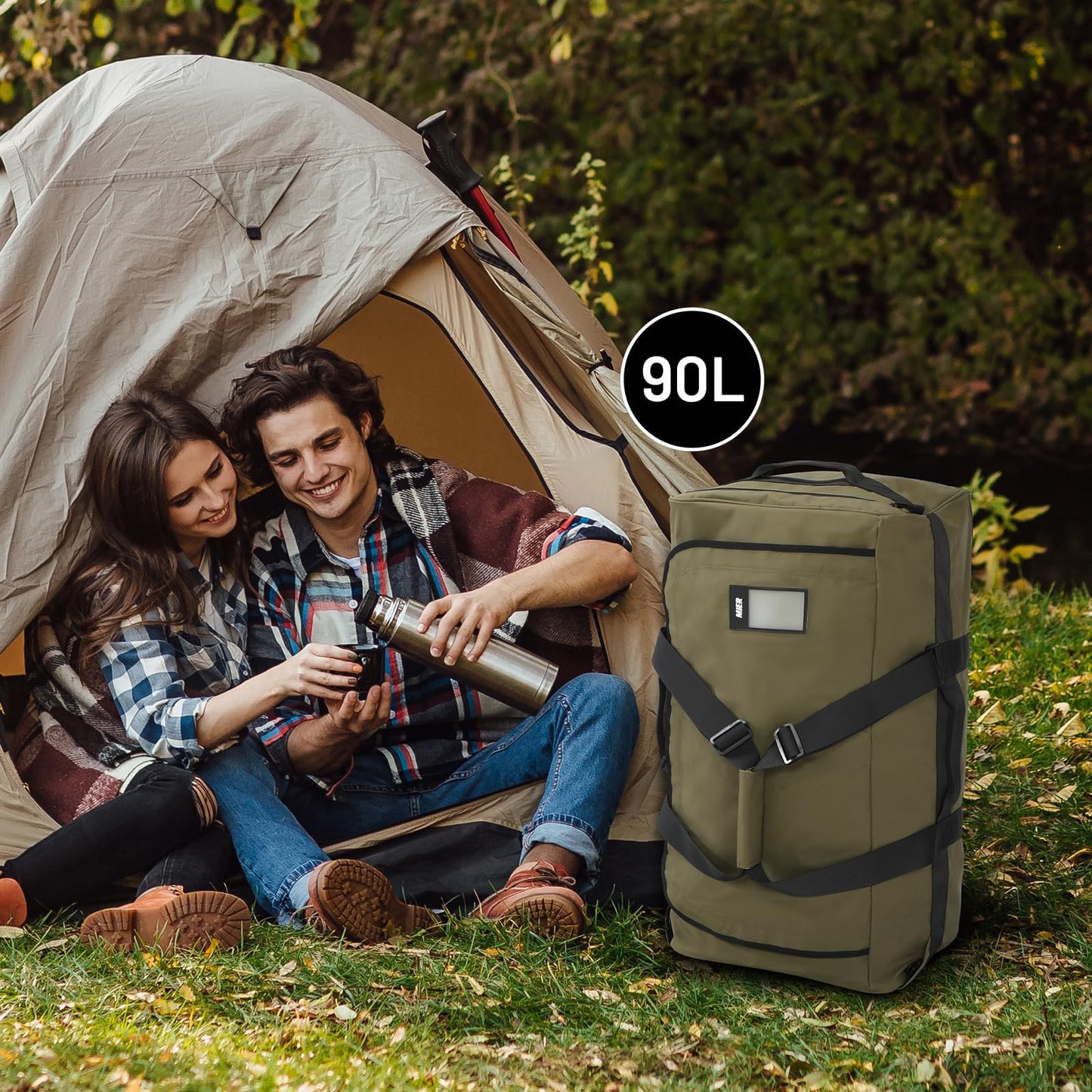 MIER 40L Backpack Duffle for Men Heavy Duty Duffel Bag with Backpack Straps for Travel, Gym, Sports, Convertible and Water Resistant, Dark Green