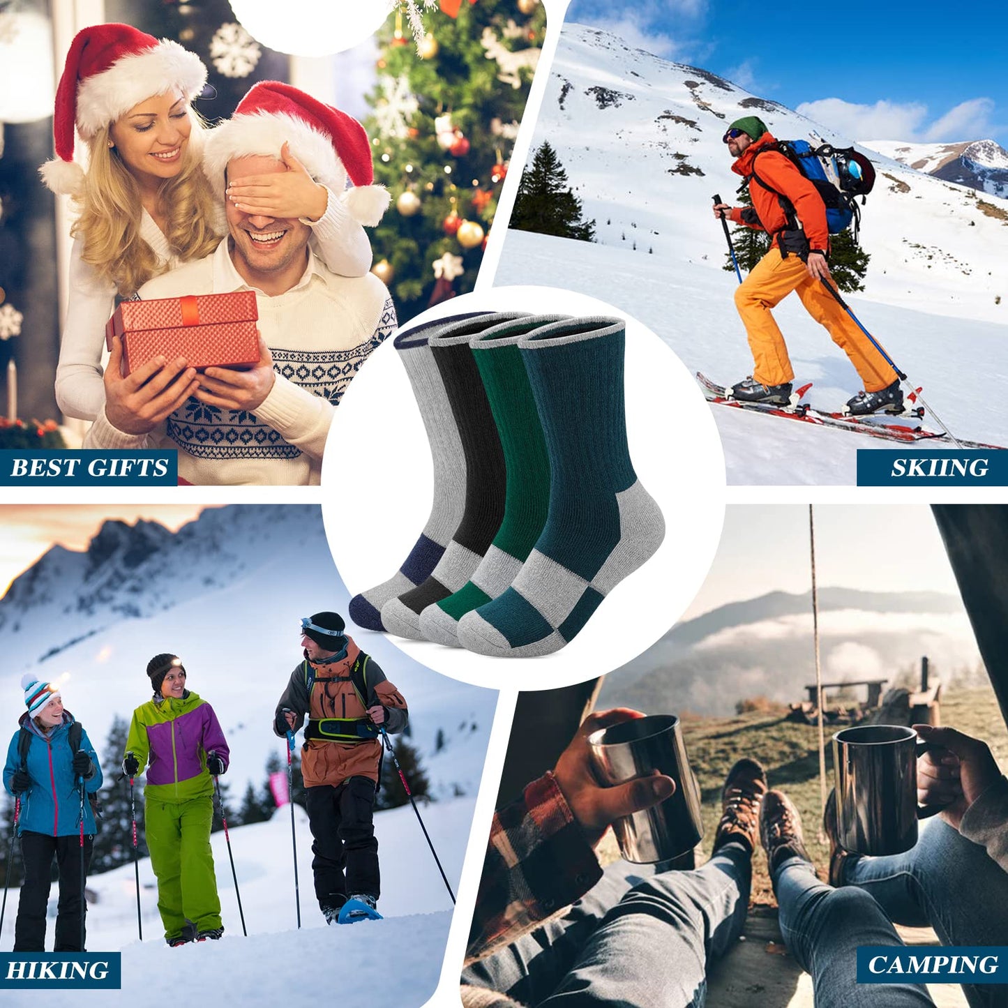 Yeblues 4 Pairs Merino Wool Socks Mens - Thick Thermal Winter Hiking Heavyweight Boot Socks Super Soft Warm Socks for Men (Size 12-17)