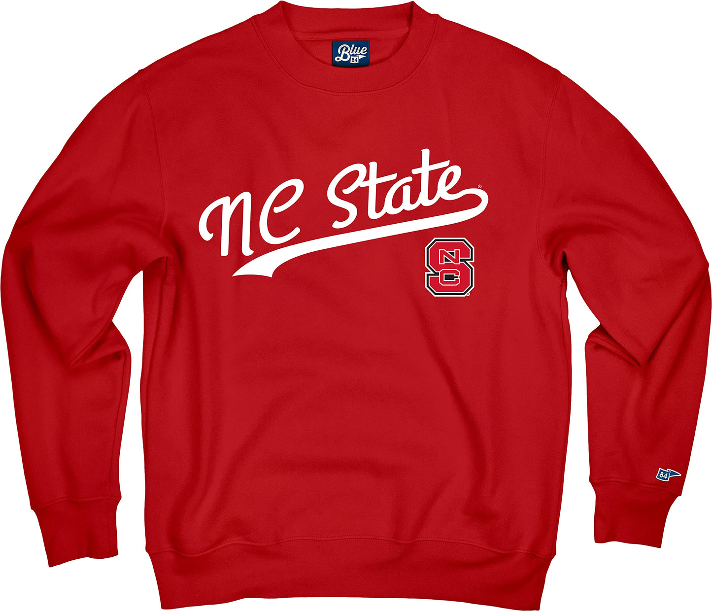 Blue 84 Men's North Carolina State Wolfpack Crewneck Sweatshirt Cursive Team Color, Team color, Small
