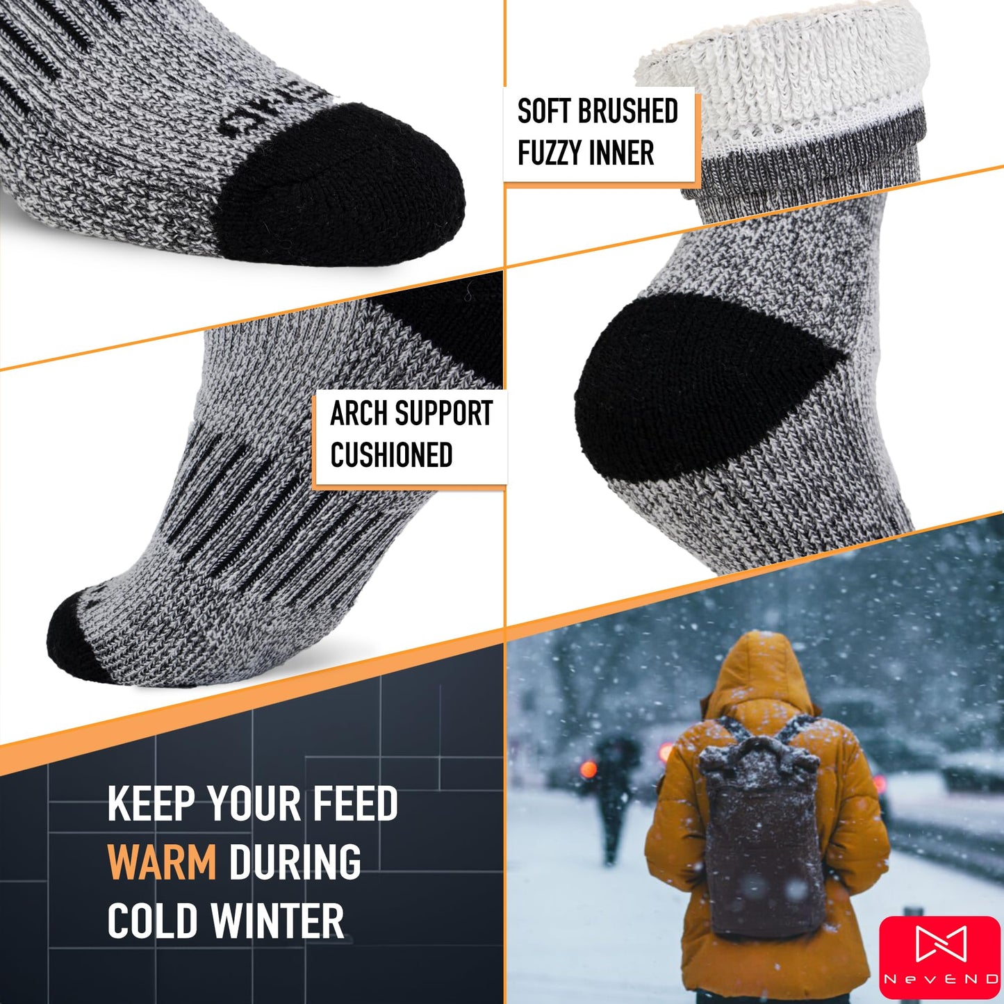 NevEND 3 Pairs Men's Winter Thermal Boot Thick Insulated Heated Wool Socks For Cold Weather Outdoor Activities Strip