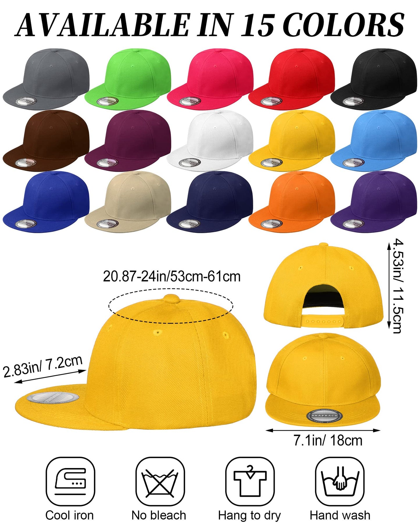 JaGely 15 Pack Snapback Hats for Men Hip Hop Style Hats Solid Baseball Hats Adjustable Snapback Cap Flat Brim Baseball Caps(Fresh Colors)