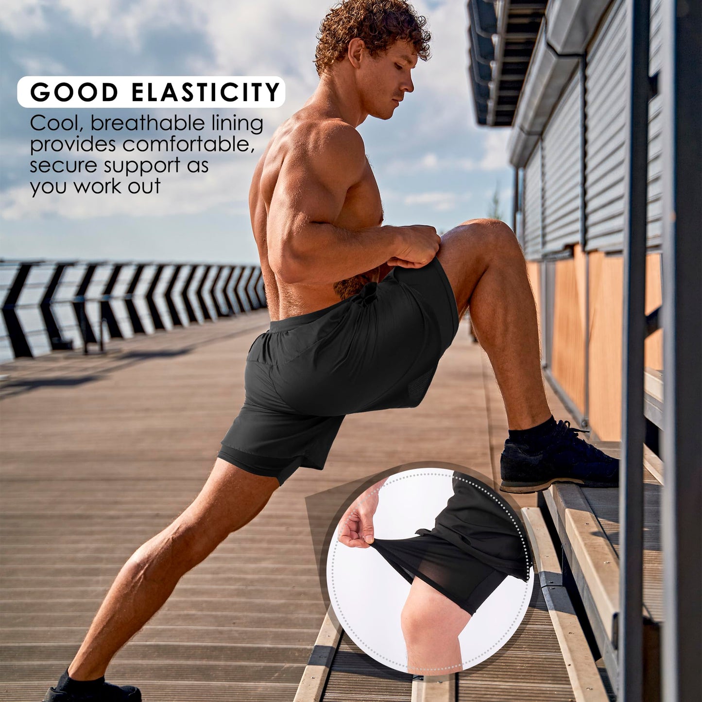 NIMOJIRO Men's 2 in 1 Running Shorts Workout Athletic Shorts Outdoor Sports with Liner Lightweight Training Yoga Gym Shorts with Phone Pockets Orange L