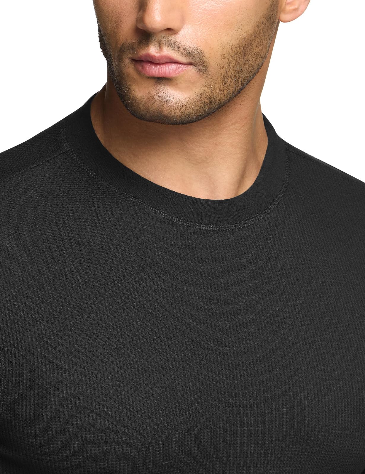 CQR Men's Long Sleeve Thermal Underwear Tops, Midweight Waffle Crewneck Shirt, Winter Cold Weather Thermal Shirts, 1 Piece of Top Black, Large