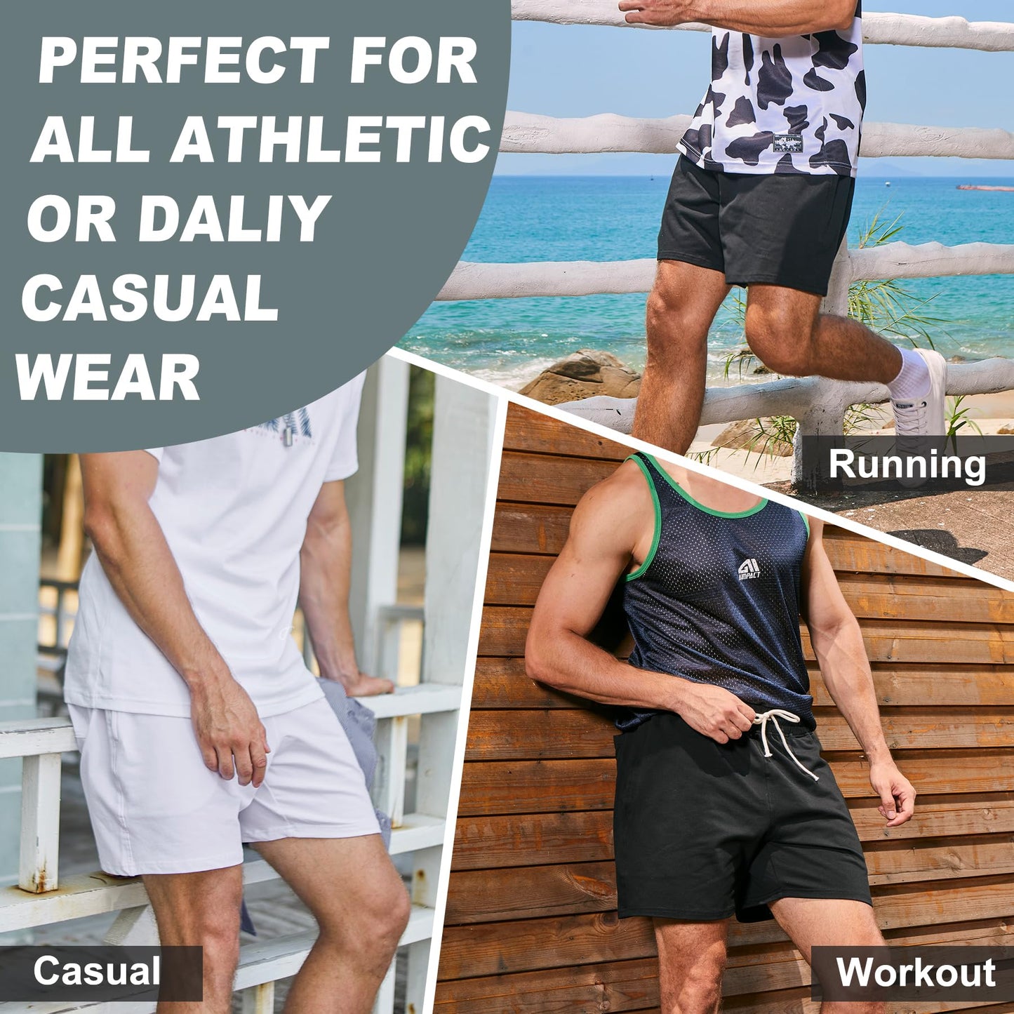 AIMPACT Mens Workout Sweat Shorts 5 Inch Cotton Casual Fitness Mens Athletic Gym Shorts with Pockets Purple