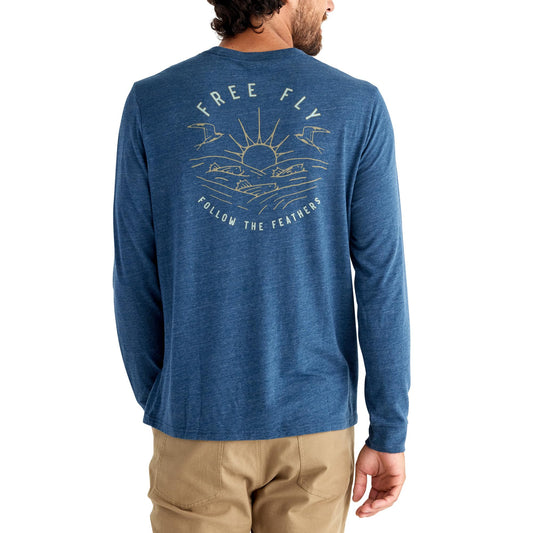 Free Fly Blitz Long Sleeve Fishing Shirt for Men - Ultra-Soft Performance Fishing Shirts for Men - Sailing, Fishing T Shirts - Heather True Navy, Large
