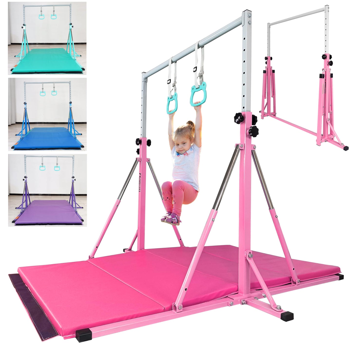 FC FUNCHEER Foldable Gymnastics Bar,5FT Horizontal bar,Adjustable Kids Training bar for Kids Ages 3-15,Kids Gymnastics bar,Triangle Stable Structure-Gym Equipment for Home