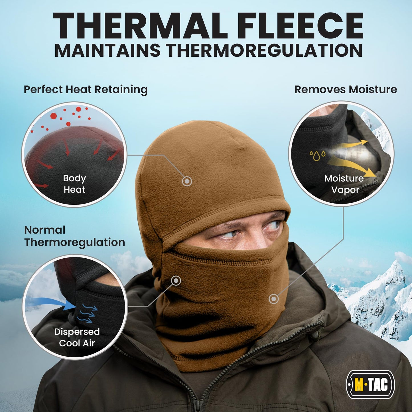 M-Tac Elite Winter Fleece Balaclava - Coldweather Mask Thermal for Winter - Men Tactical Military Style (Coyote Brown)